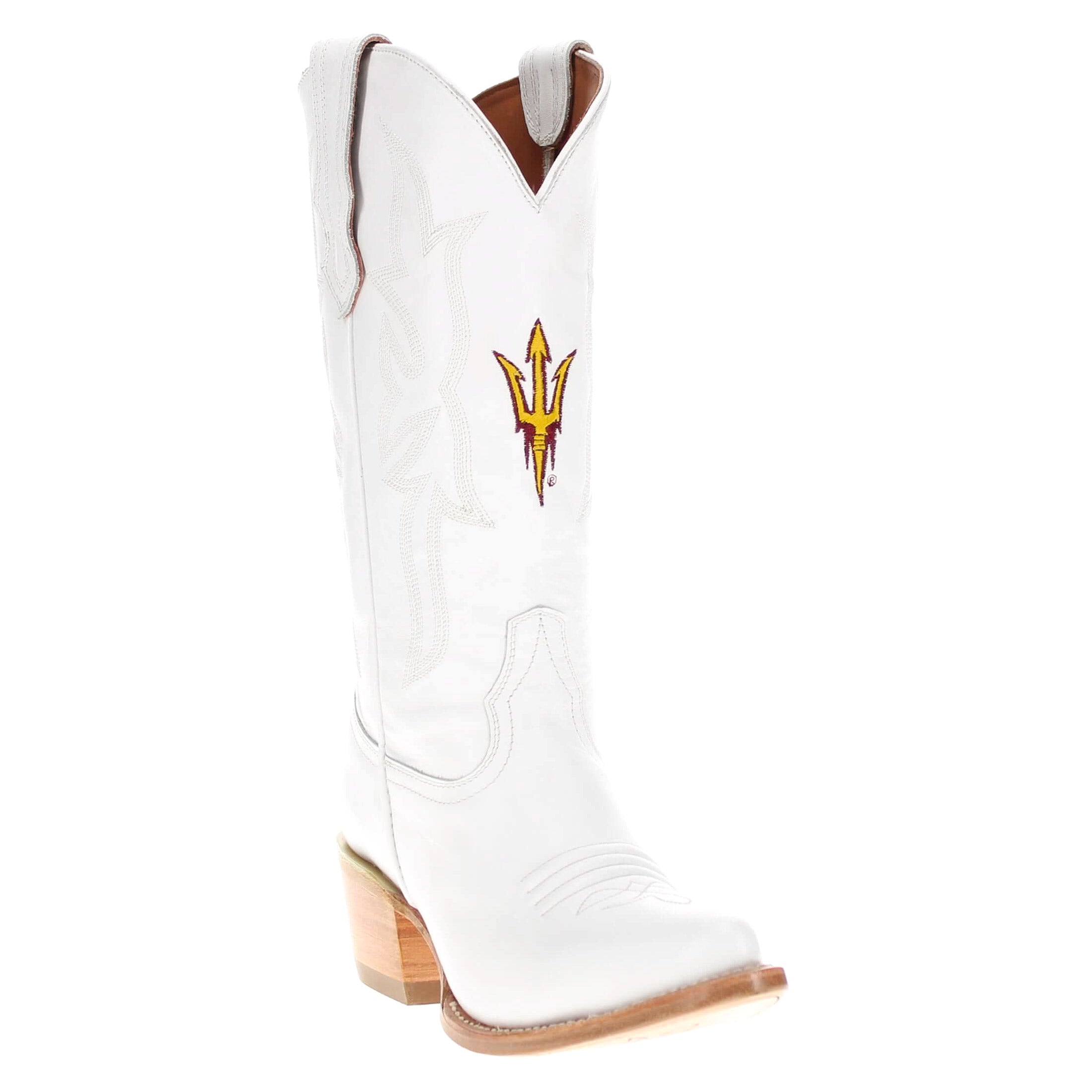 Women's Arizona State University All White Pointed Toe Cowgirl Boots Leighton Vaccari University