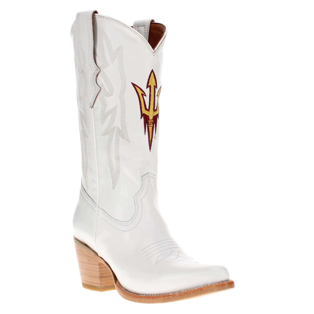 Women's Arizona State University All White Pointed Toe Cowgirl Boots Leighton Vaccari University