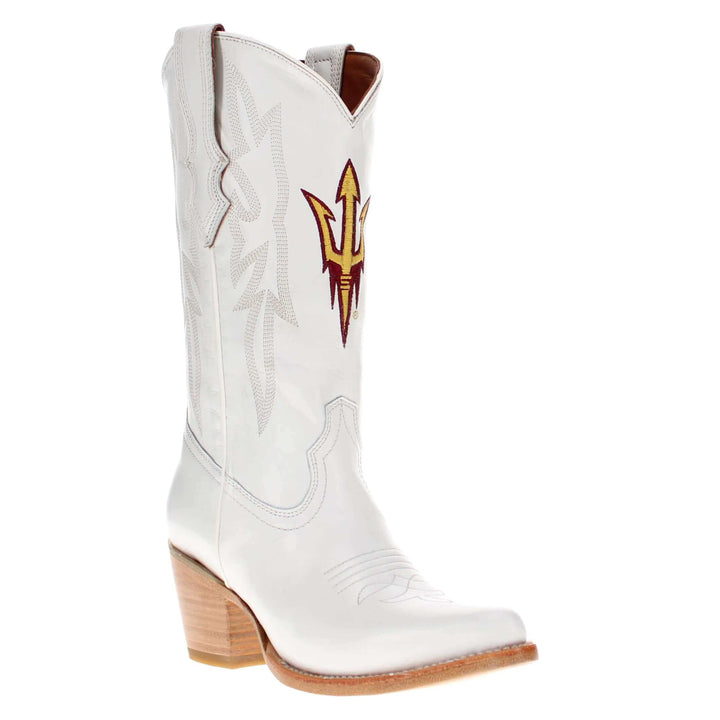 Women's Arizona State University All White Pointed Toe Cowgirl Boots Leighton Vaccari University
