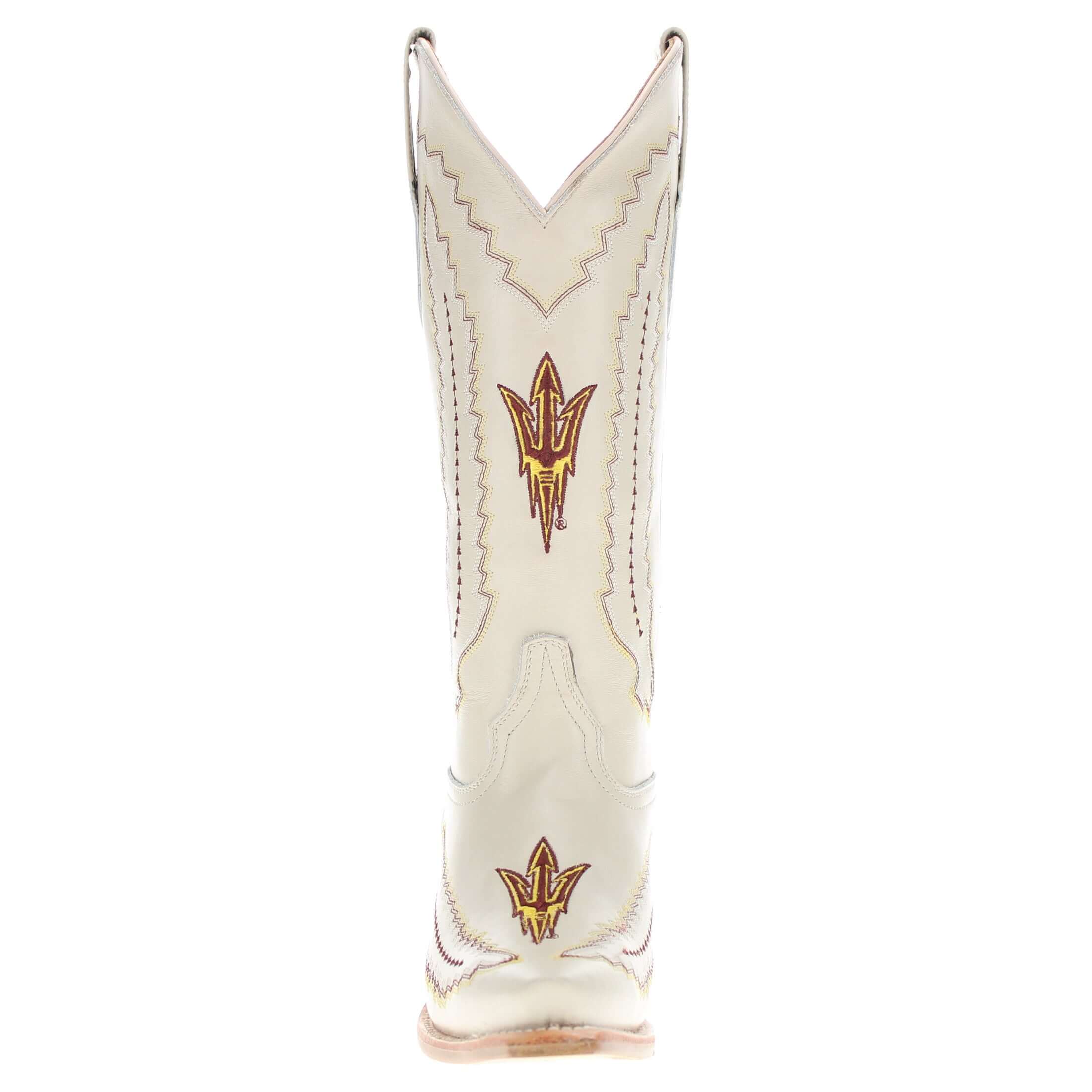 Women's Arizona State University Cowgirl Boots Bone Leather Snip Toe Boots by Vaccari