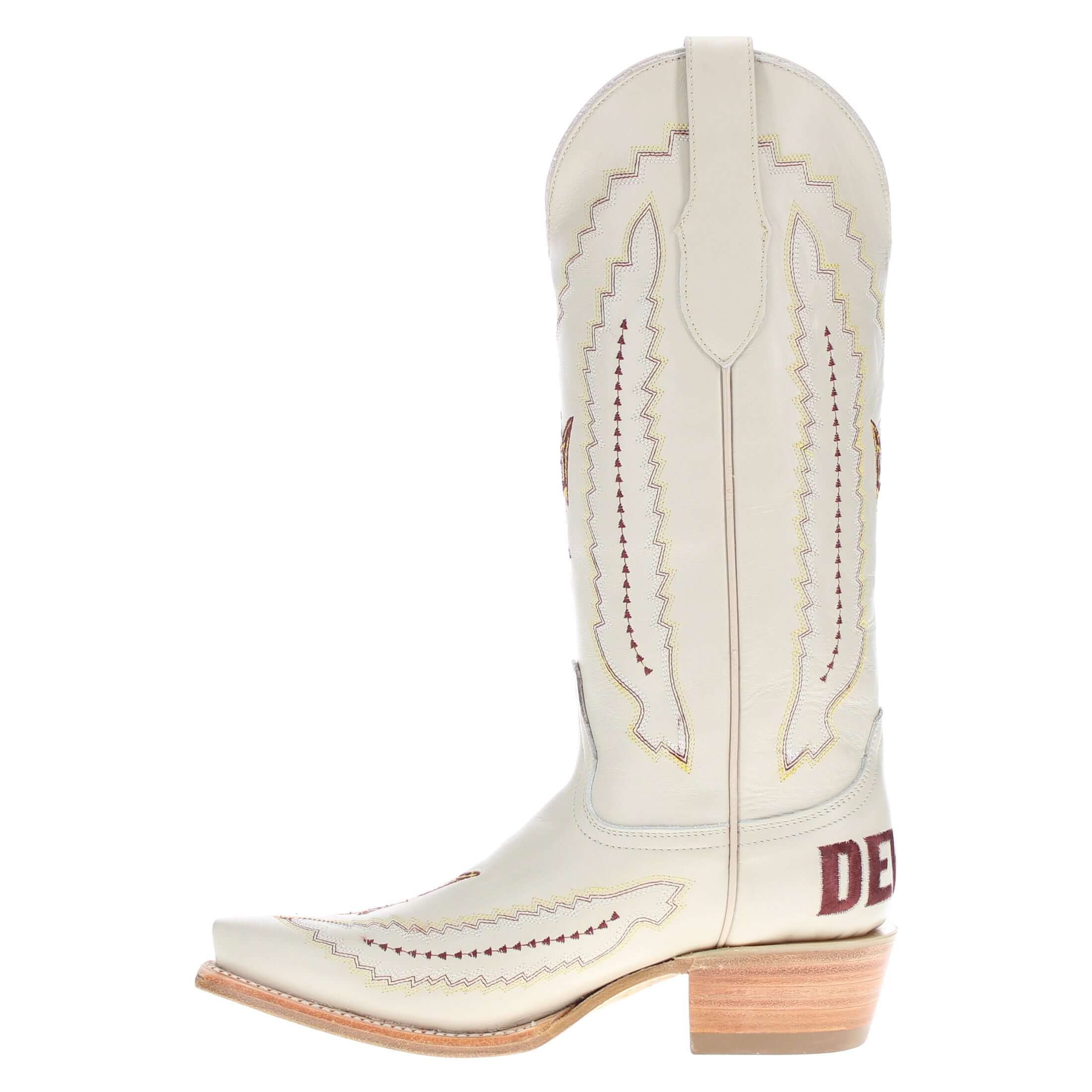Women's Arizona State University Cowgirl Boots Bone Leather Snip Toe Boots by Vaccari