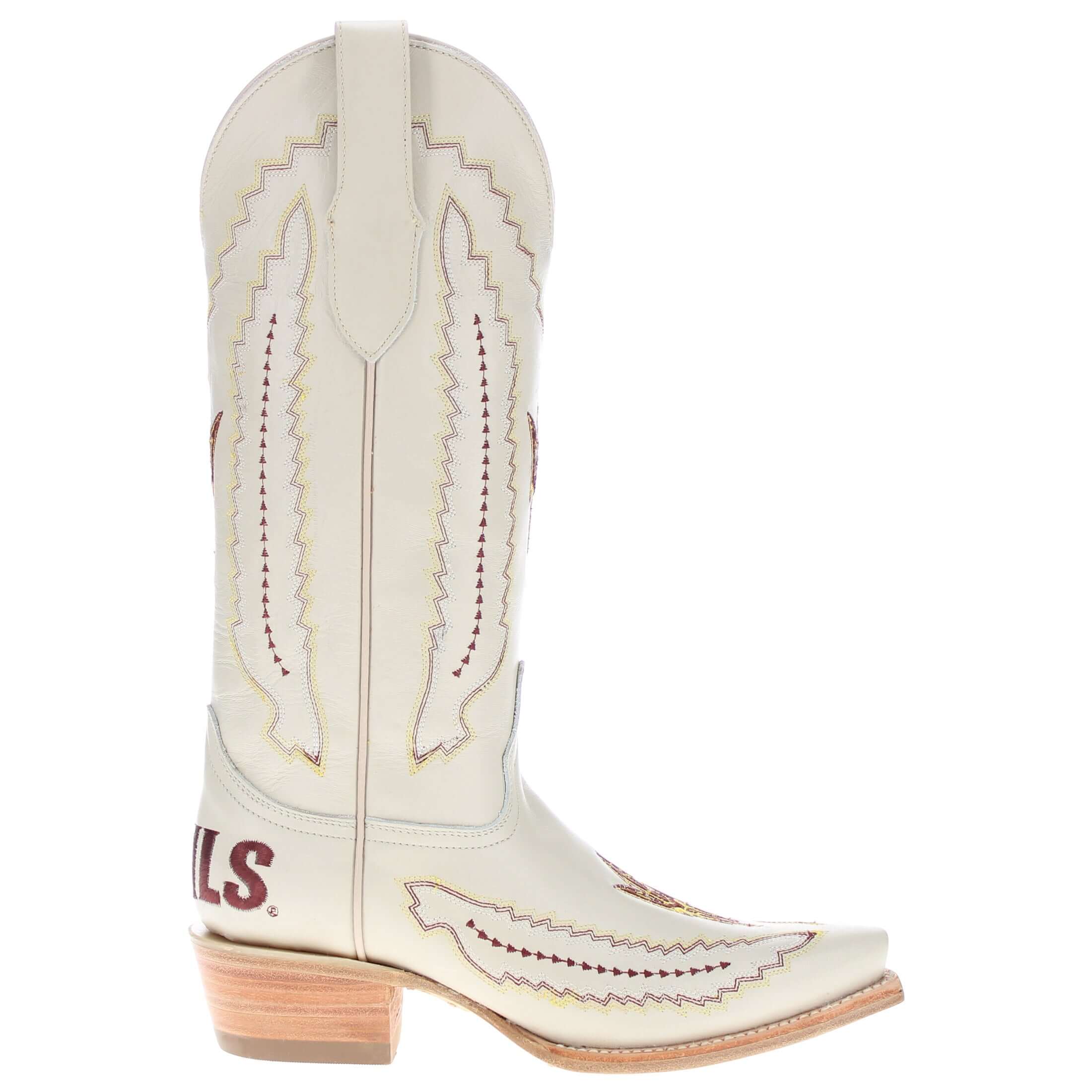 Women's Arizona State University Cowgirl Boots Bone Leather Snip Toe Boots by Vaccari