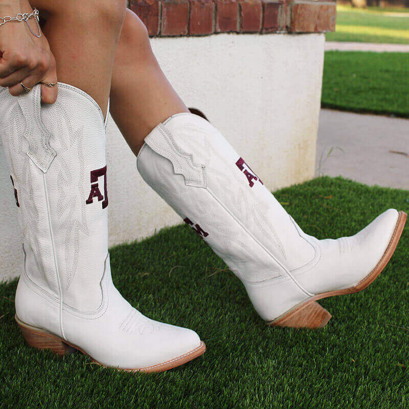 Women's Texas A&M White Cowgirl Boots by Vaccari University