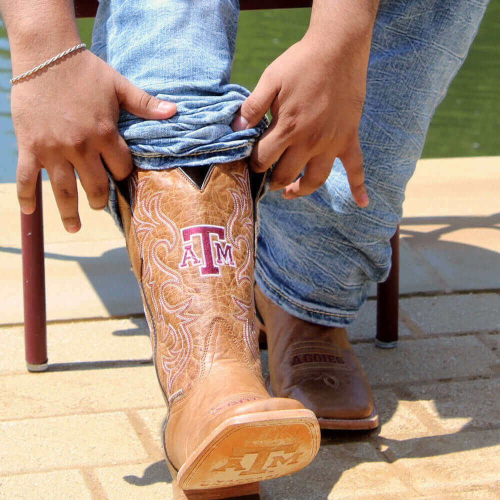Men's Texas A&M Brown Cowboy Boots Luke by Vaccari University