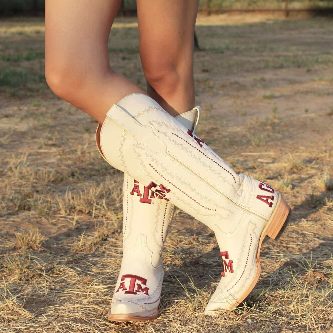 Women's Texas A&M Aggies Cowgirl Boots | TAMU White Snip Toe Boots | Officially Licensed | Naomi