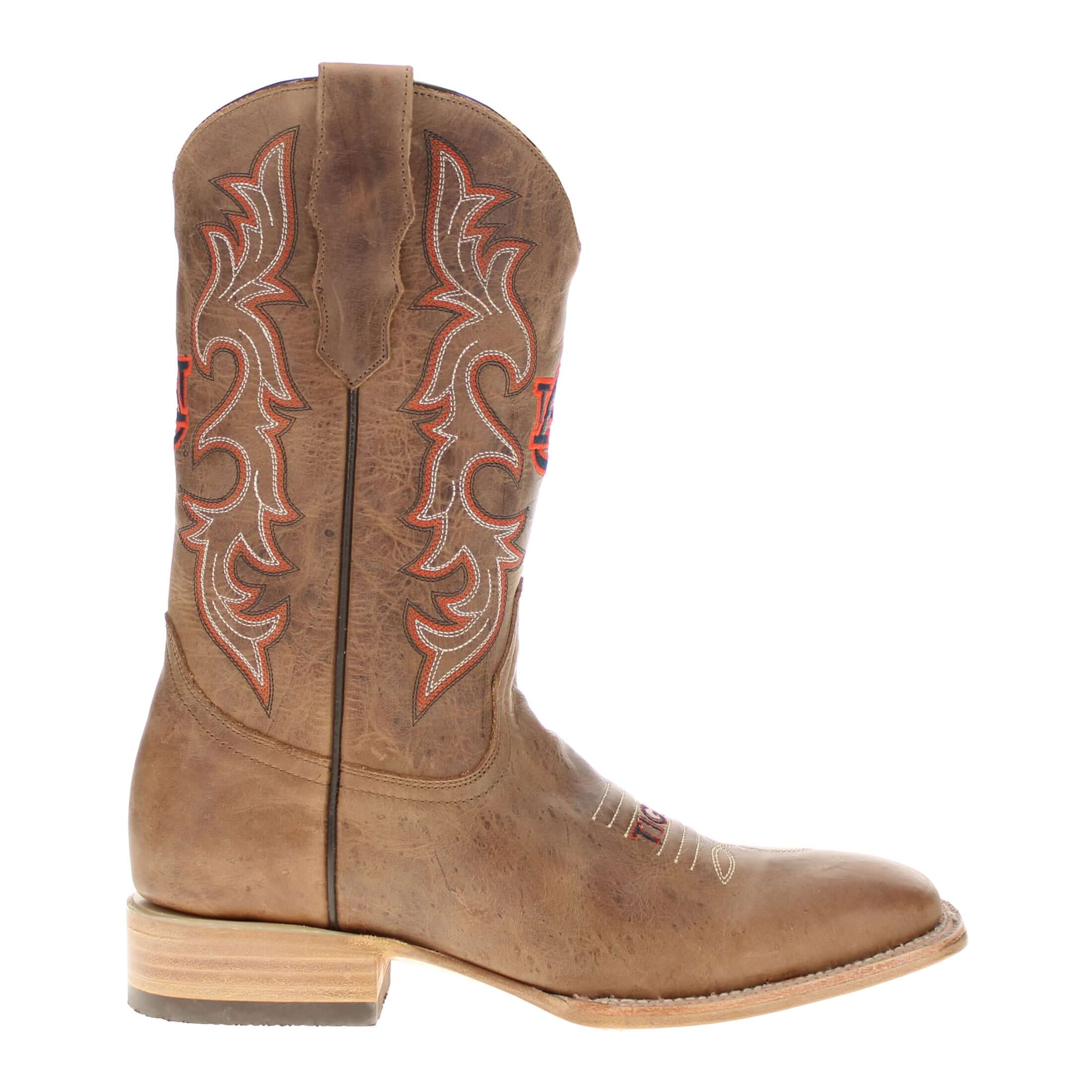 Men's Auburn University Tan Sqaure Toe Cowboy Boots by Vaccari