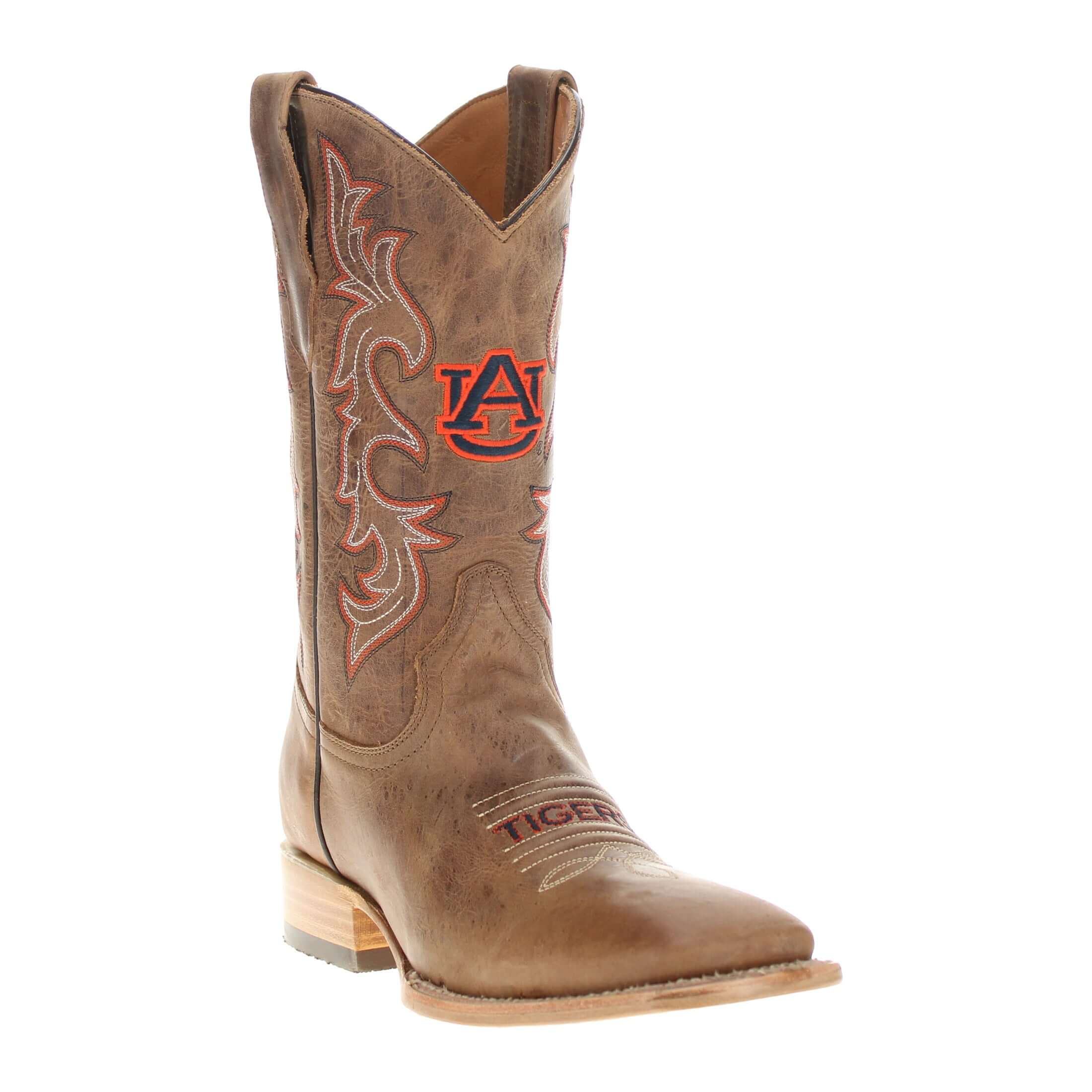 Men's Auburn University Tan Sqaure Toe Cowboy Boots by Vaccari
