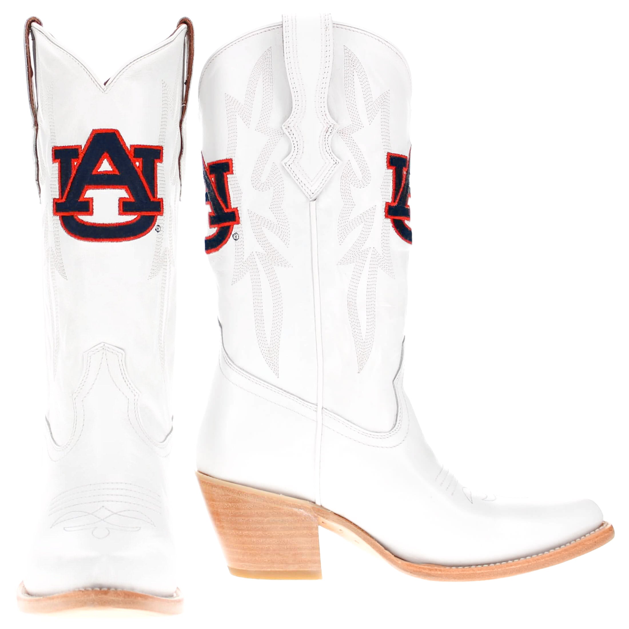 Women's Auburn University Tigers All White Pointed Toe Cowgirl Boots Leighton Vaccari University
