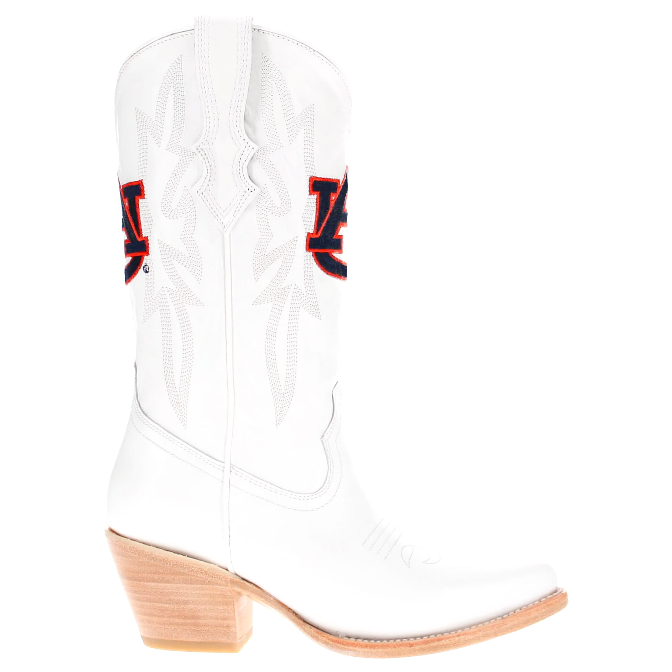 Women's Auburn University Tigers All White Pointed Toe Cowgirl Boots Leighton Vaccari University