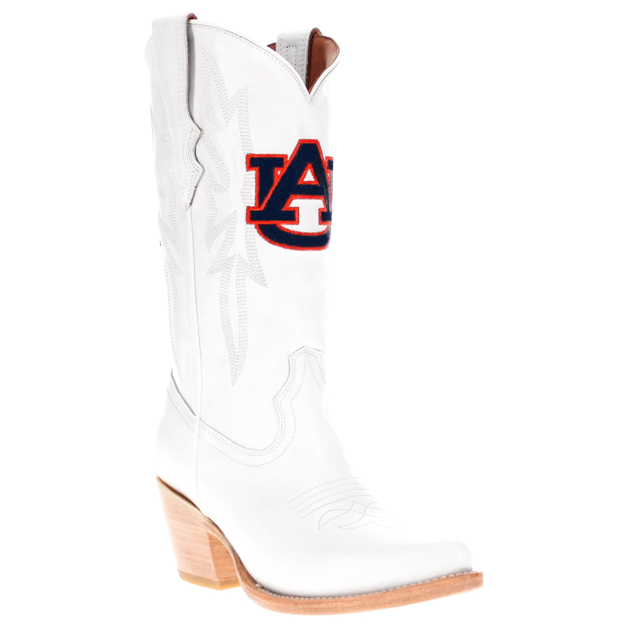 Women's Auburn University Tigers All White Pointed Toe Cowgirl Boots Leighton Vaccari University