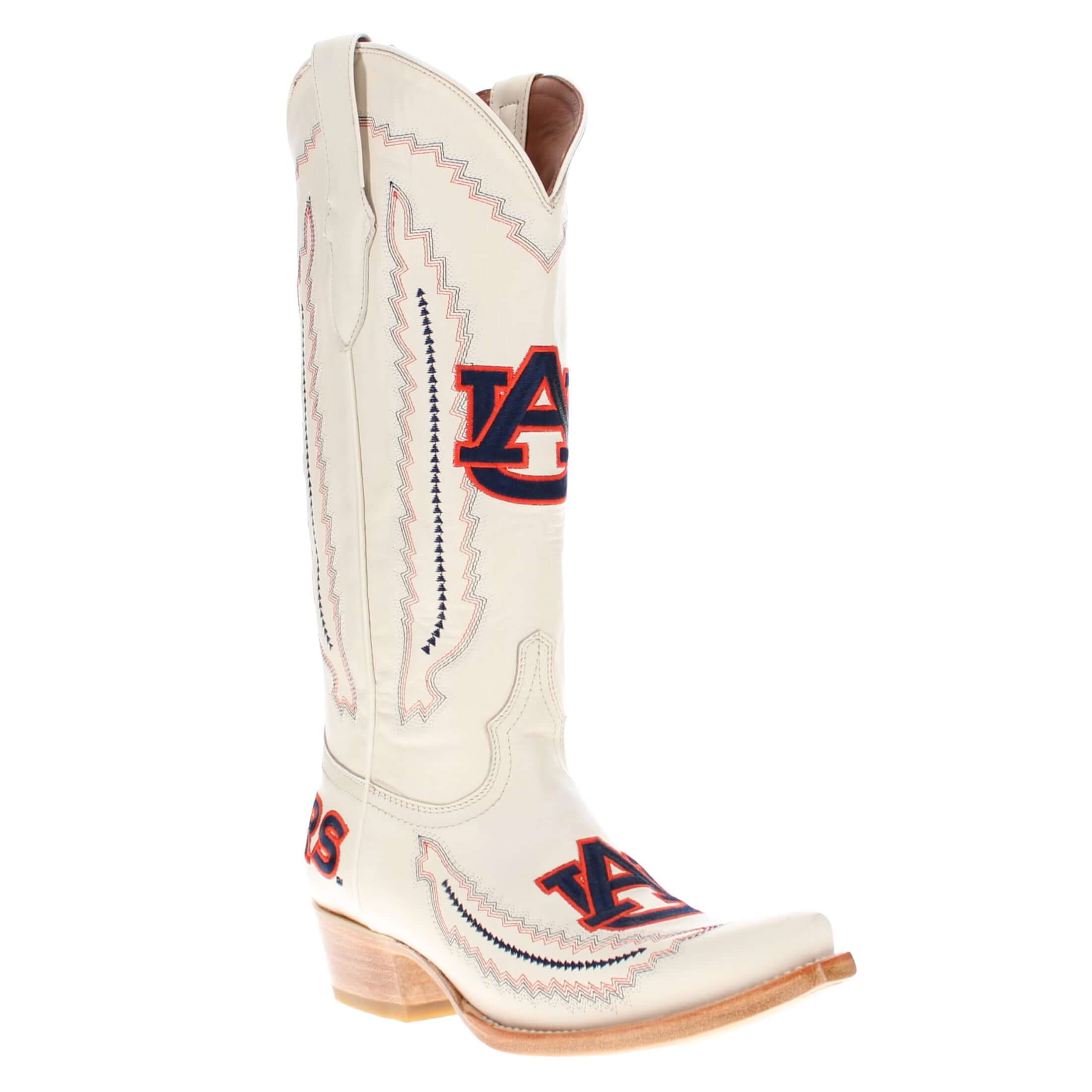 Women's Auburn University Tigers Bone Snip Toe Cowgirl Boots Naomi by Vaccari