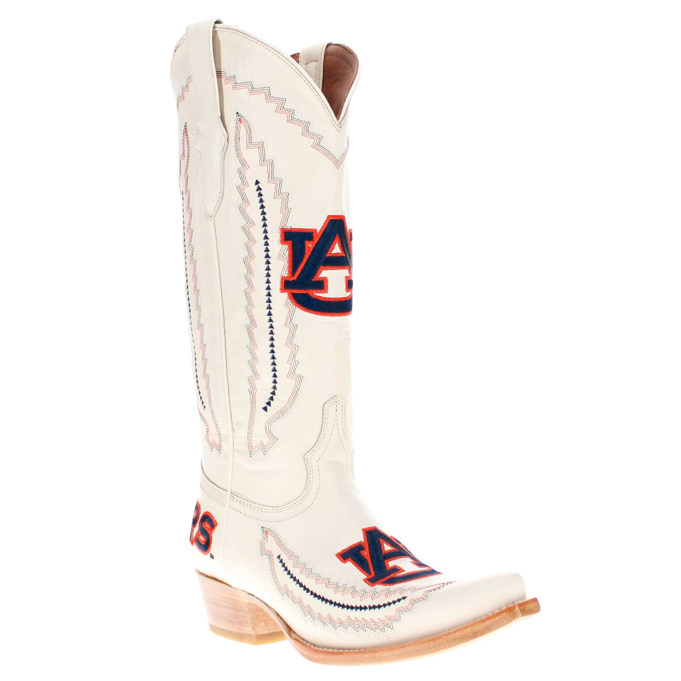 Women's Auburn University Tigers Bone Snip Toe Cowgirl Boots Naomi by Vaccari