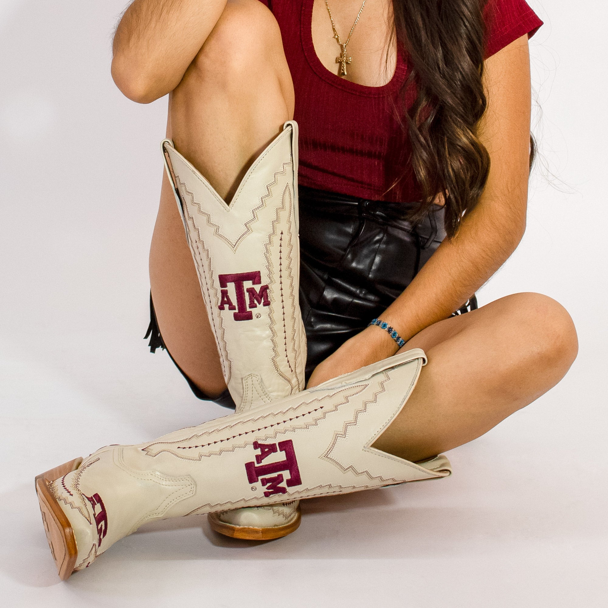 Women's Texas A&M Aggies Cowgirl Boots | TAMU White Snip Toe Boots | Officially Licensed | Naomi