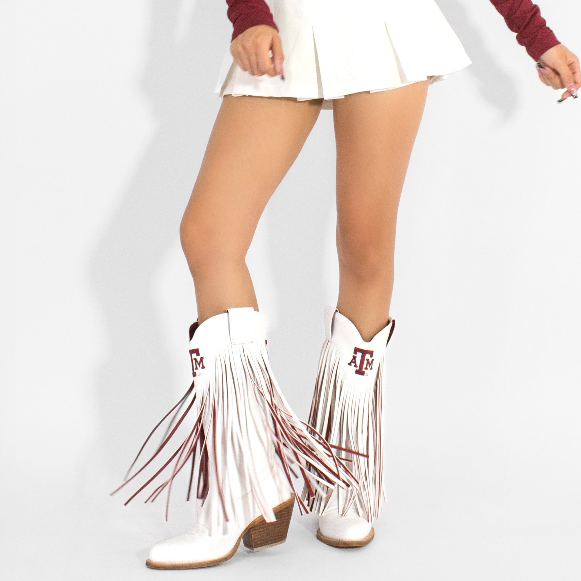 Women's Texas A&M University Kacey White Fringe Boot By V By Vaccari