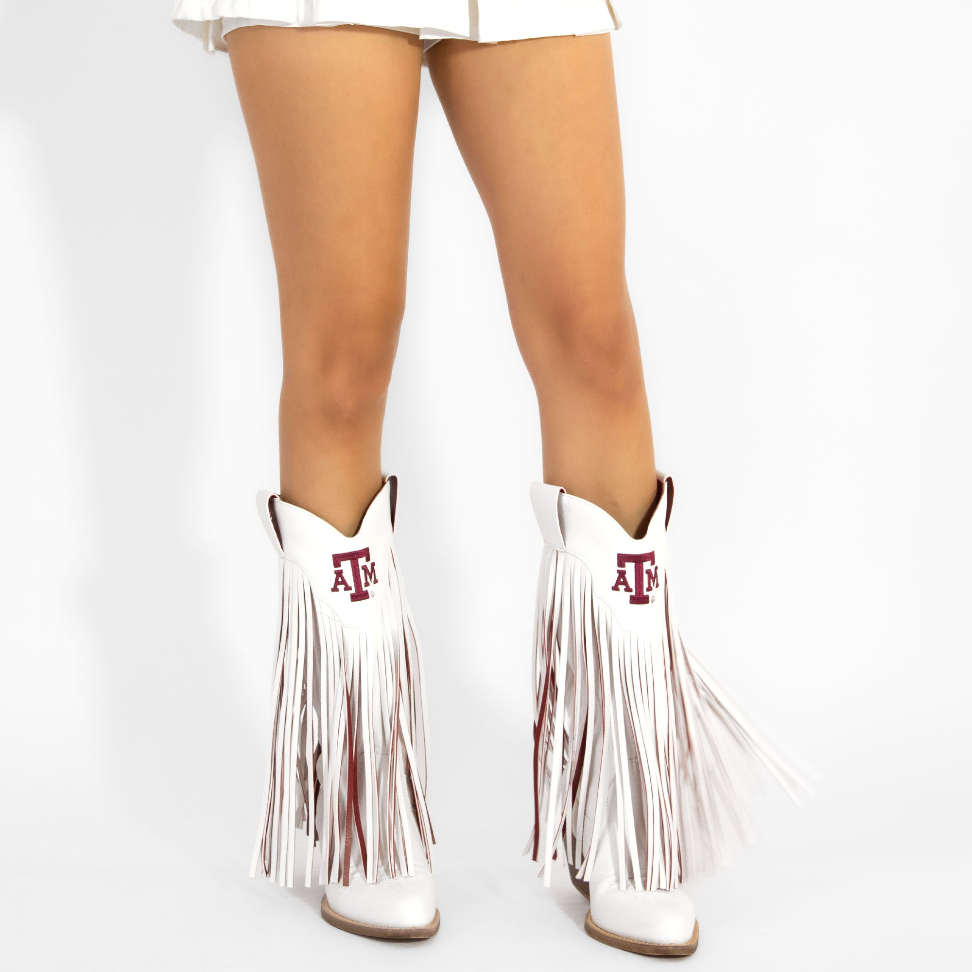 Women's Texas A&M University Kacey White Fringe Boot By V By Vaccari