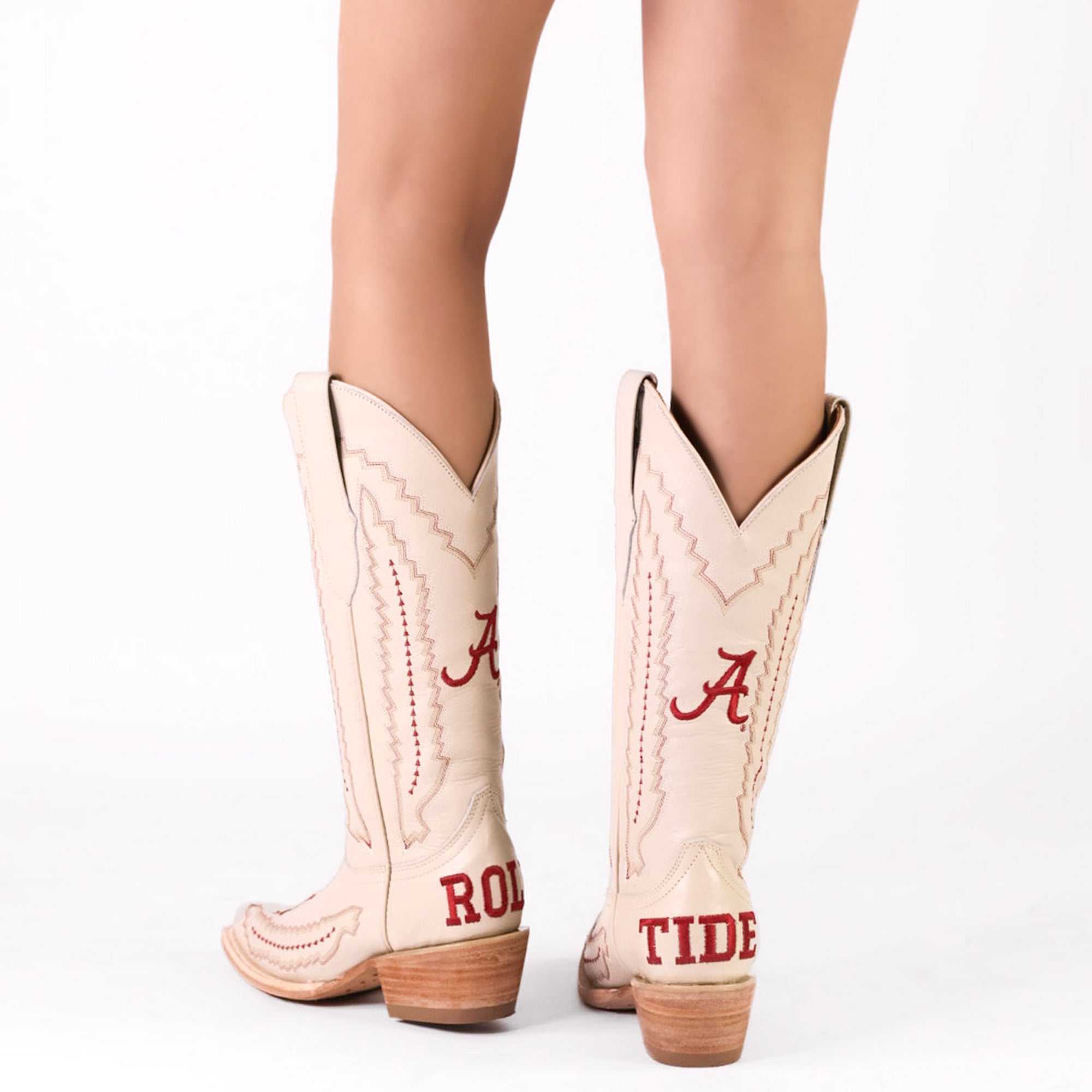 Women's University of Alabama Cowgirl Boots Bone Leather Snip Toe Boots by Vaccari