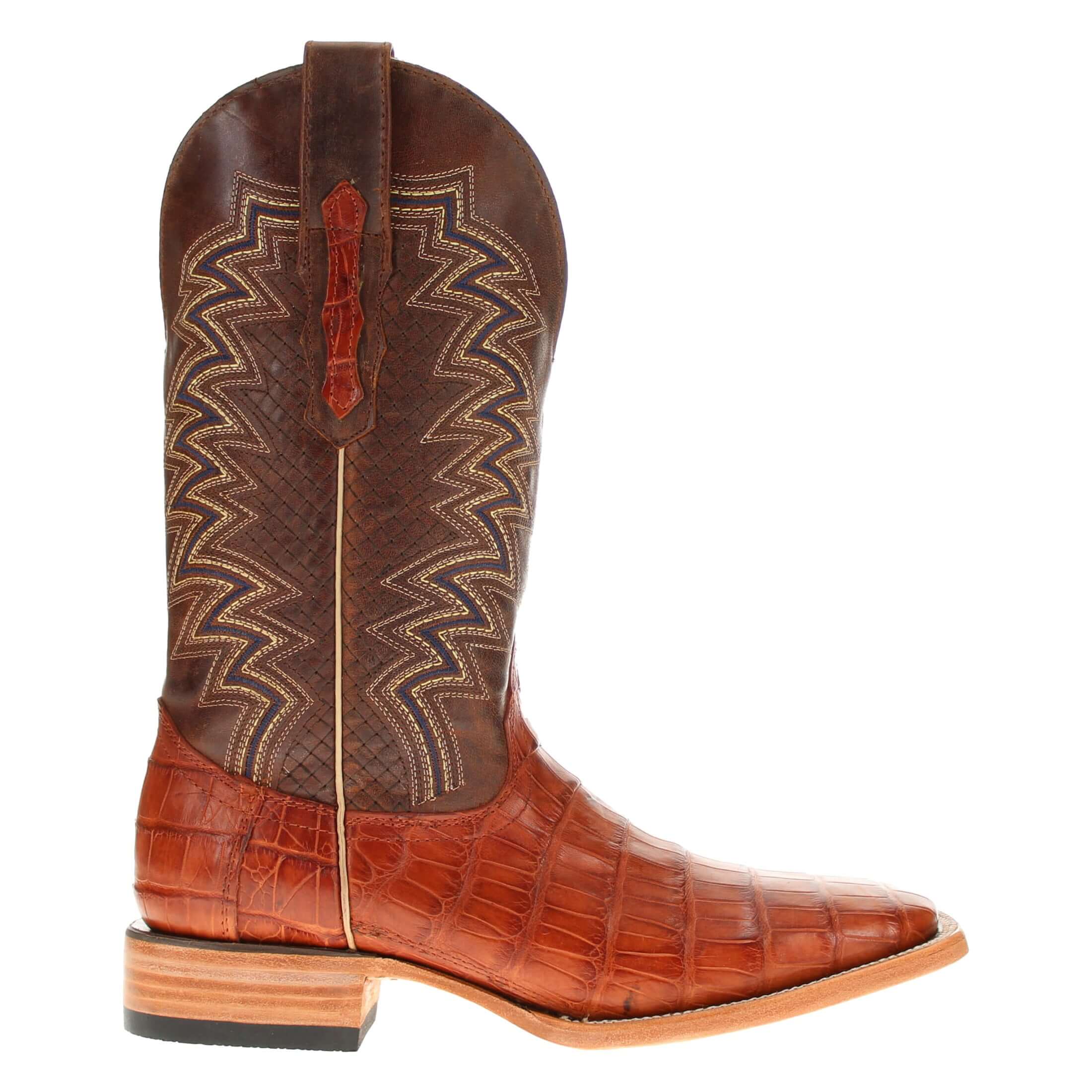 Mens black leather western boots with round toe and decorative stitching, featuring full-quill ostrich leather on the foot for added texture.