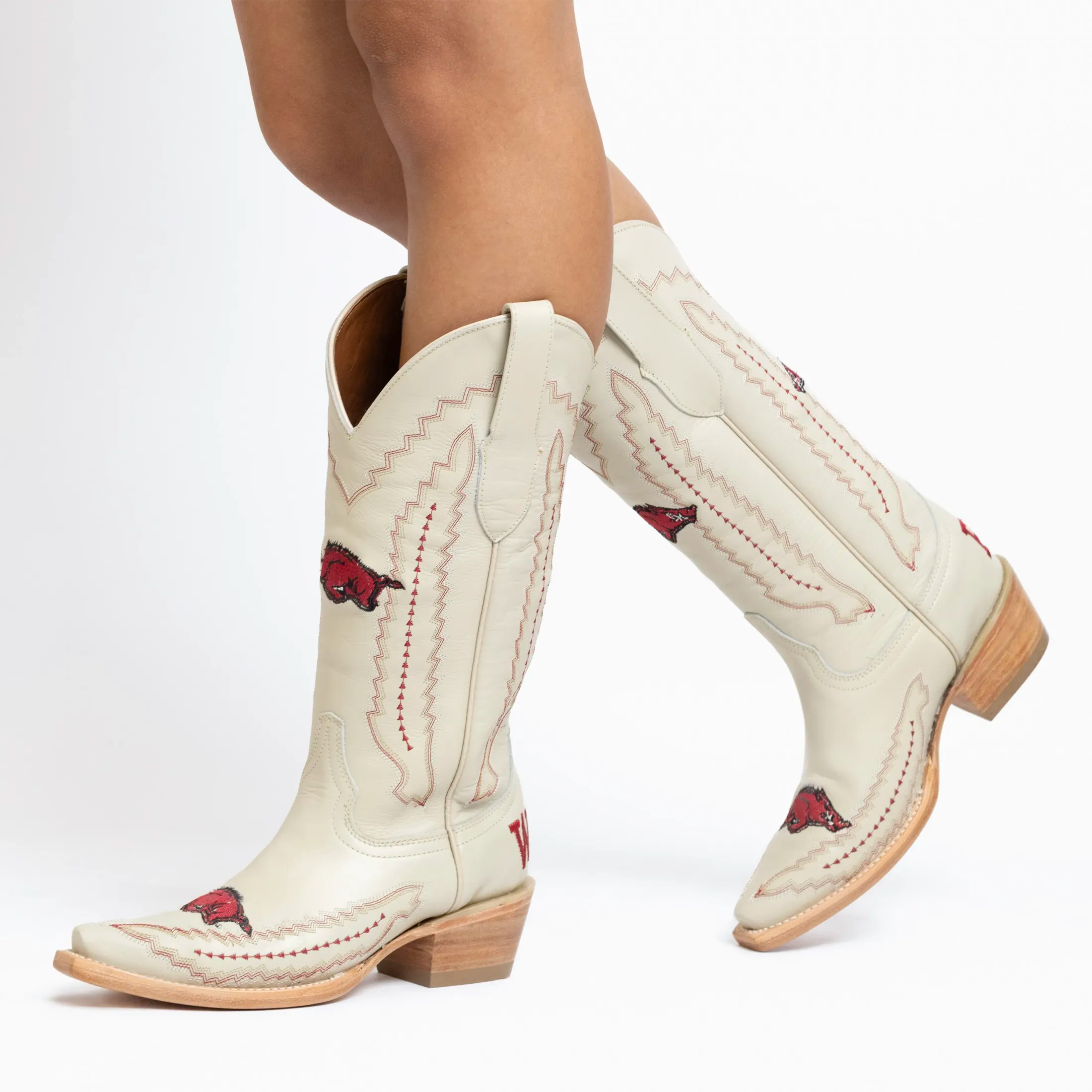 Women's University Arkansas Razorbacks Cowgirl Boots | Arkansas White Snip Toe Boots | Officially Licensed | Naomi