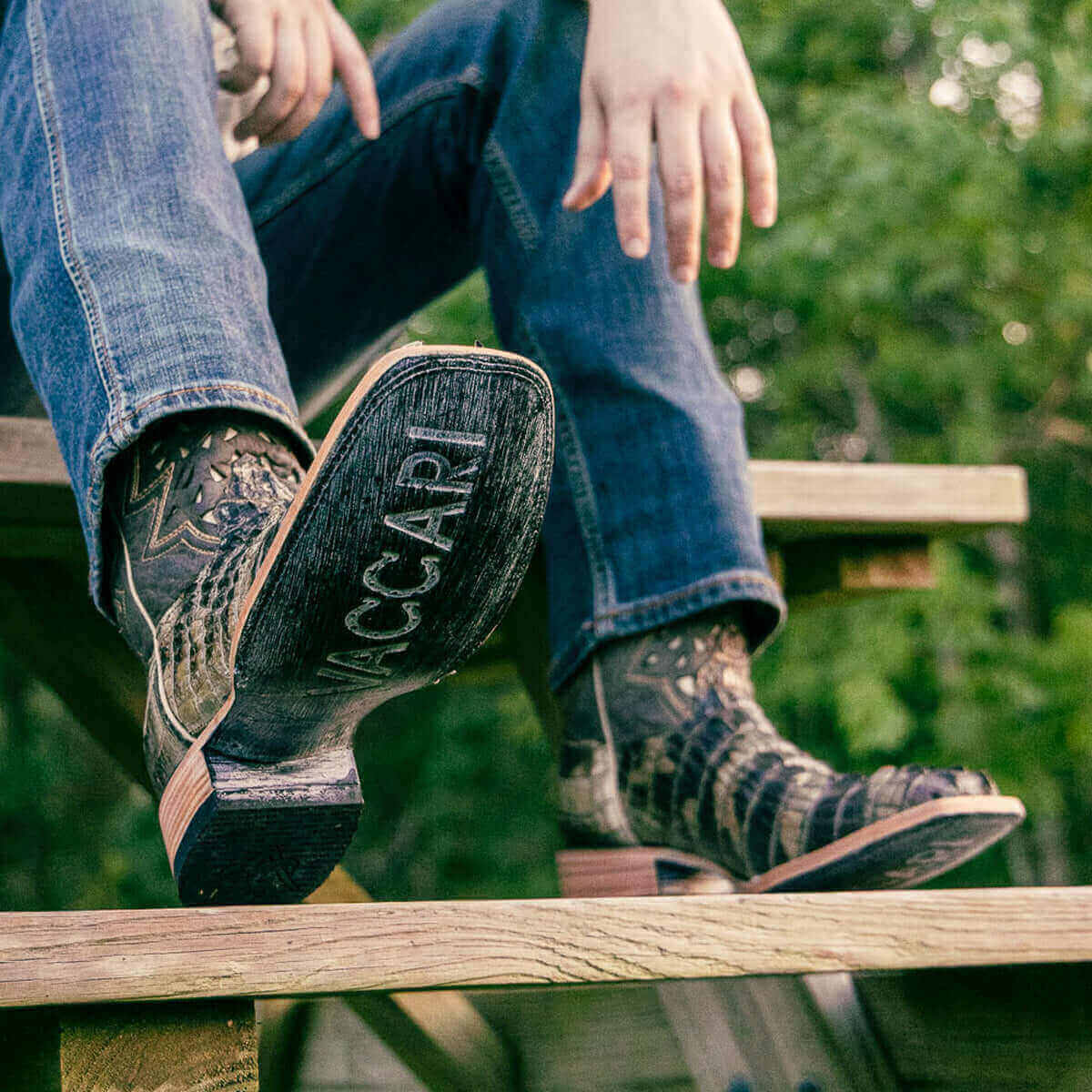 Men's Natural American Alligator Tail Cut Cowboy Boots by Vaccari