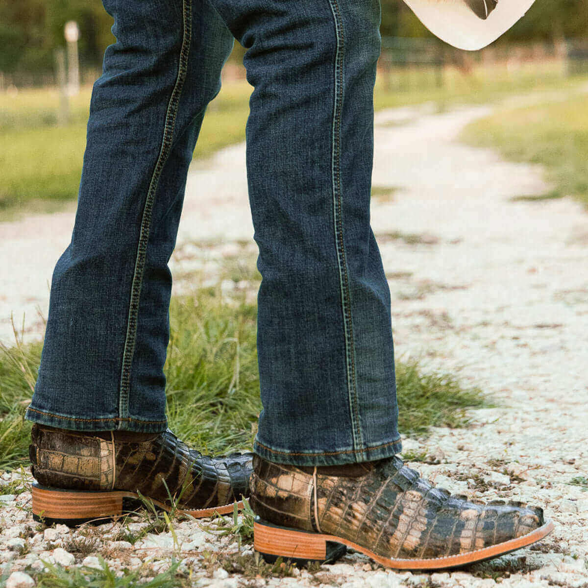 Men's Natural American Alligator Tail Cut Cowboy Boots by Vaccari