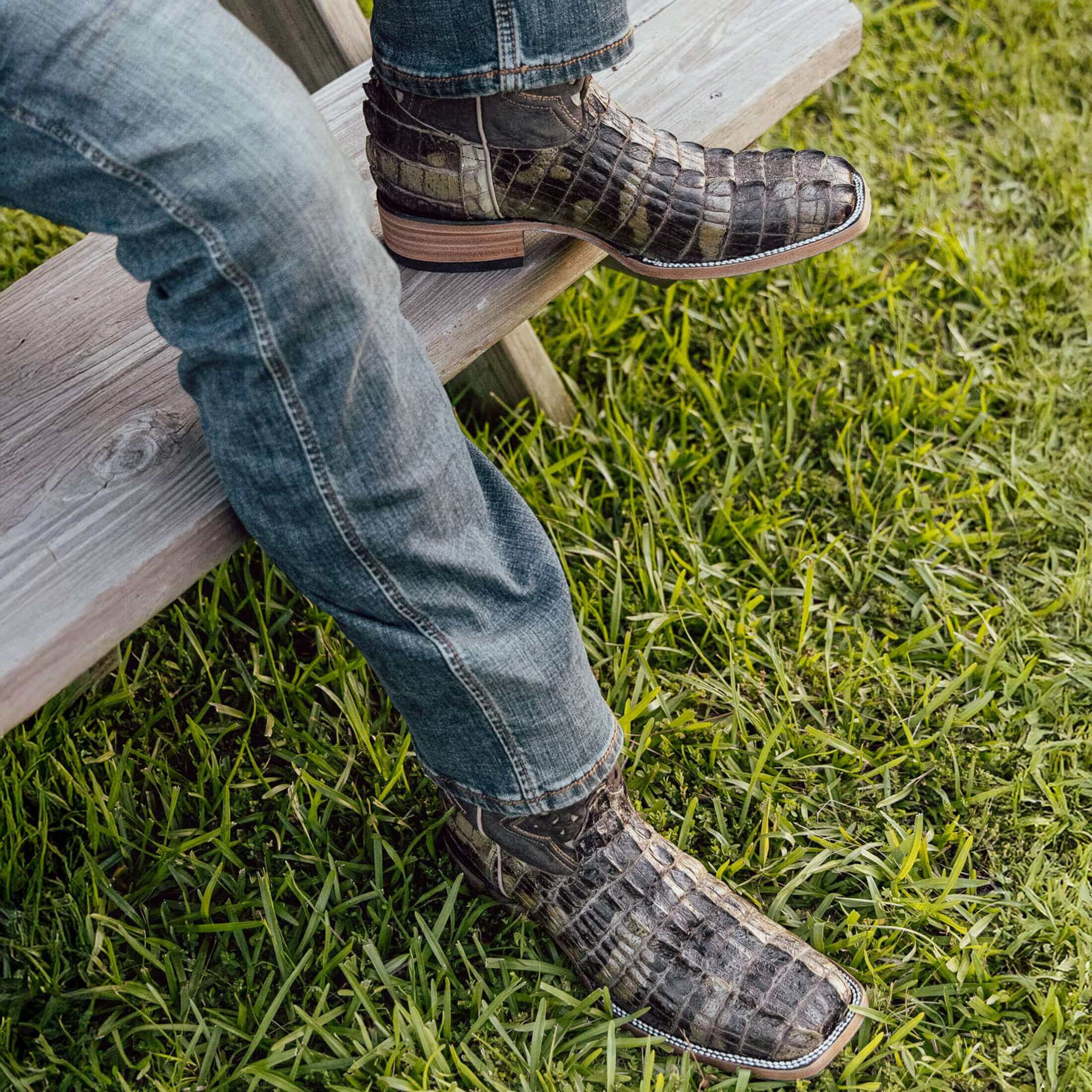 Men's Natural American Alligator Tail Cut Cowboy Boots by Vaccari