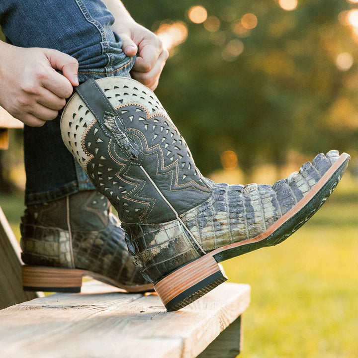 Men's Natural American Alligator Tail Cut Cowboy Boots by Vaccari