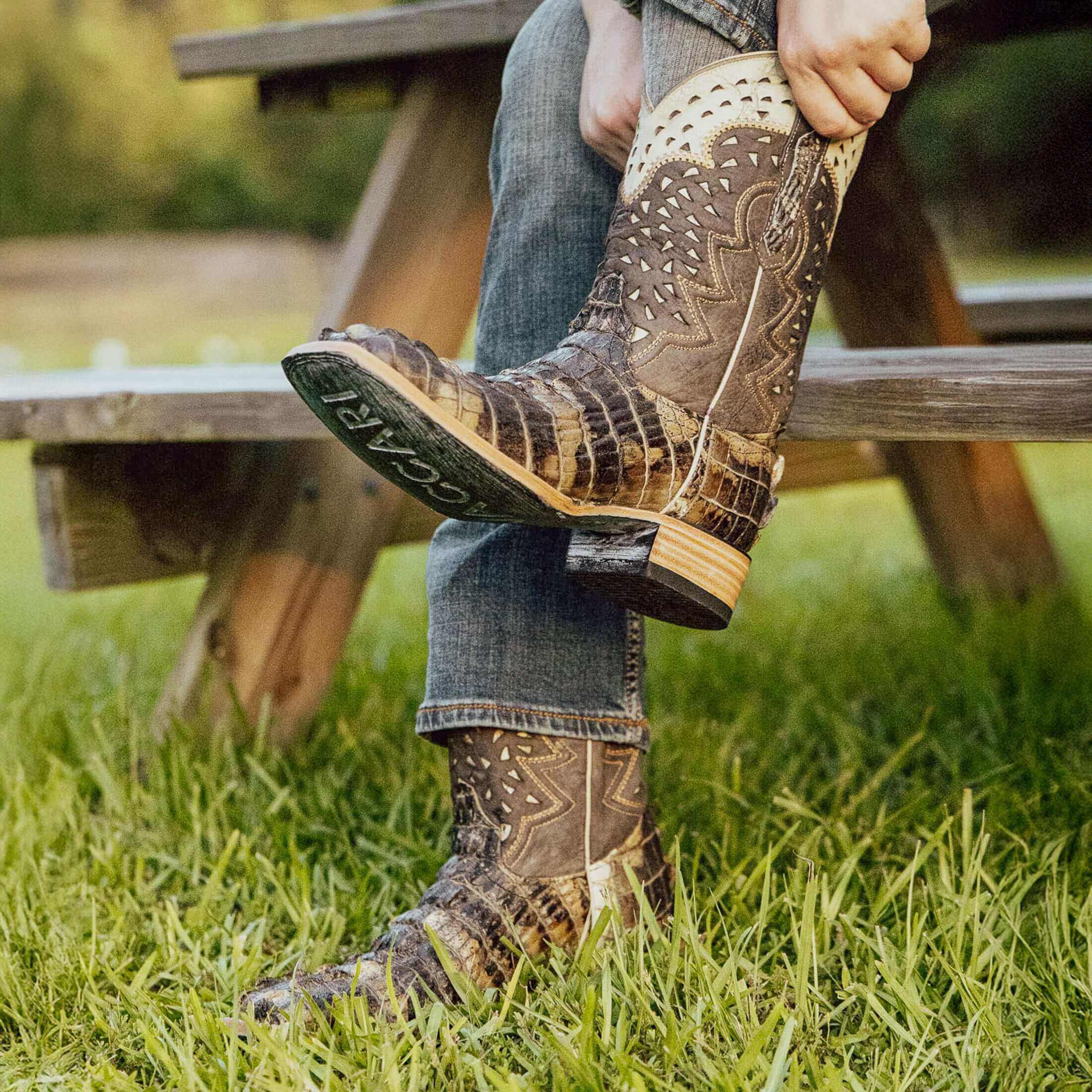 Men's Natural American Alligator Tail Cut Cowboy Boots by Vaccari