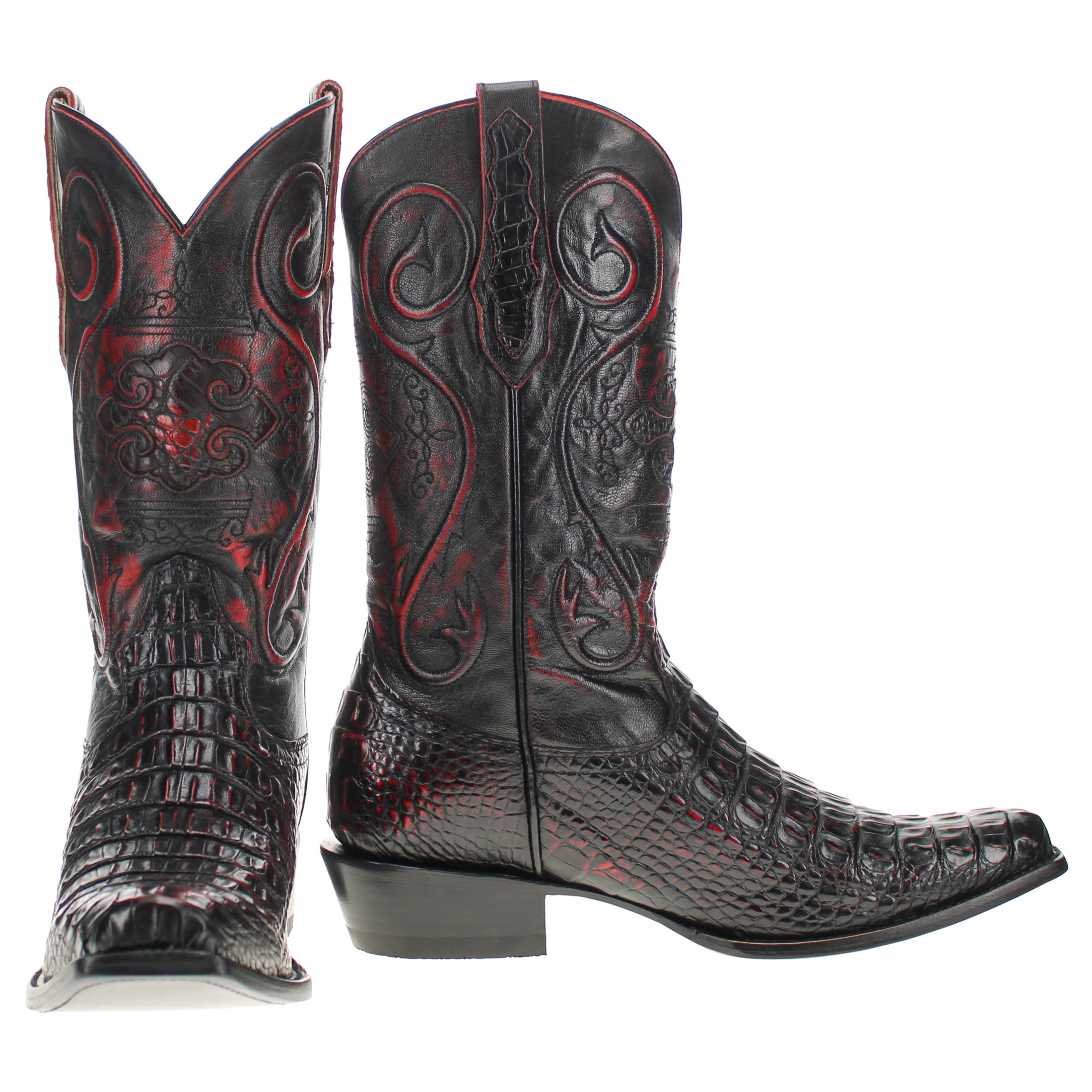 Men's Black Cherry American Alligator Hornback JW Toe Cowboy Boots by Vaccari