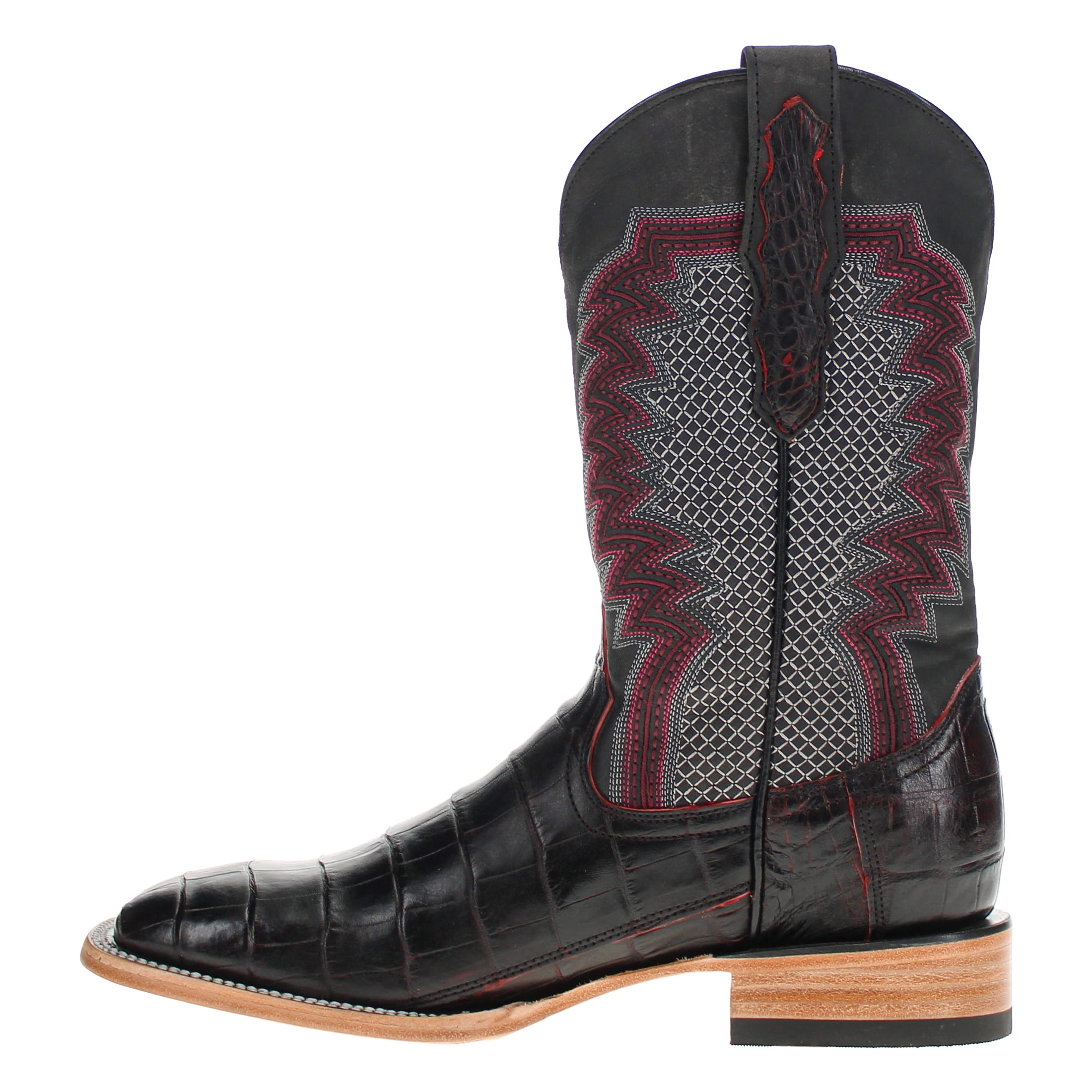 Mens Black Cherry American Alligator Belly Tail Square Toe Cowboy Boots with Similar Look to Caiman by Vaccari