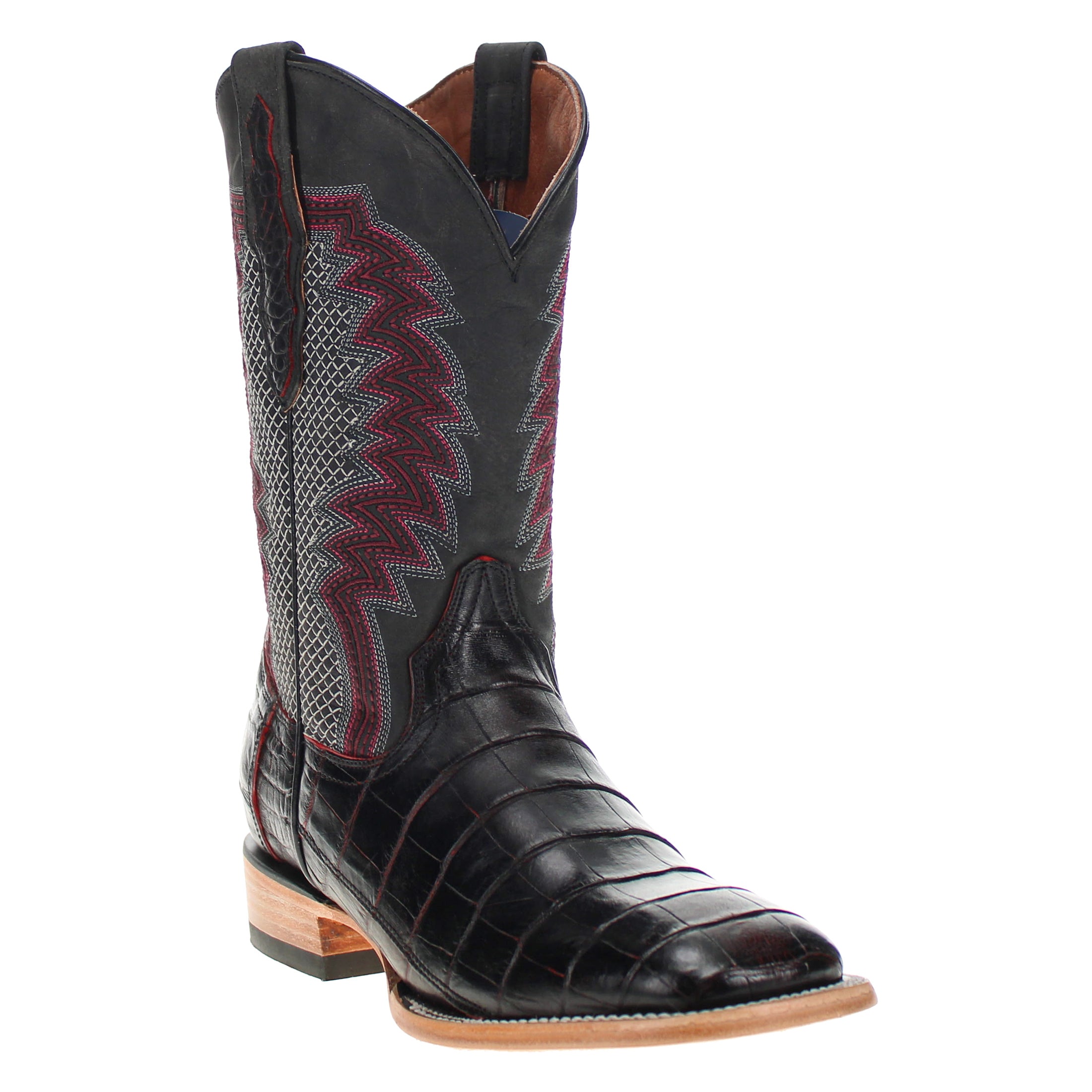 Mens Black Cherry American Alligator Belly Tail Square Toe Cowboy Boots with Similar Look to Caiman by Vaccari