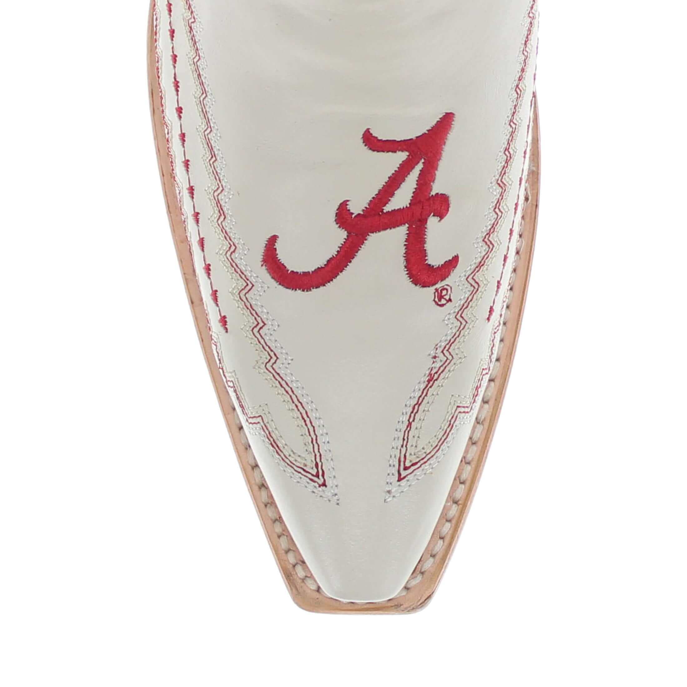 Women's University of Alabama Cowgirl Boots Bone Leather Snip Toe Boots by Vaccari