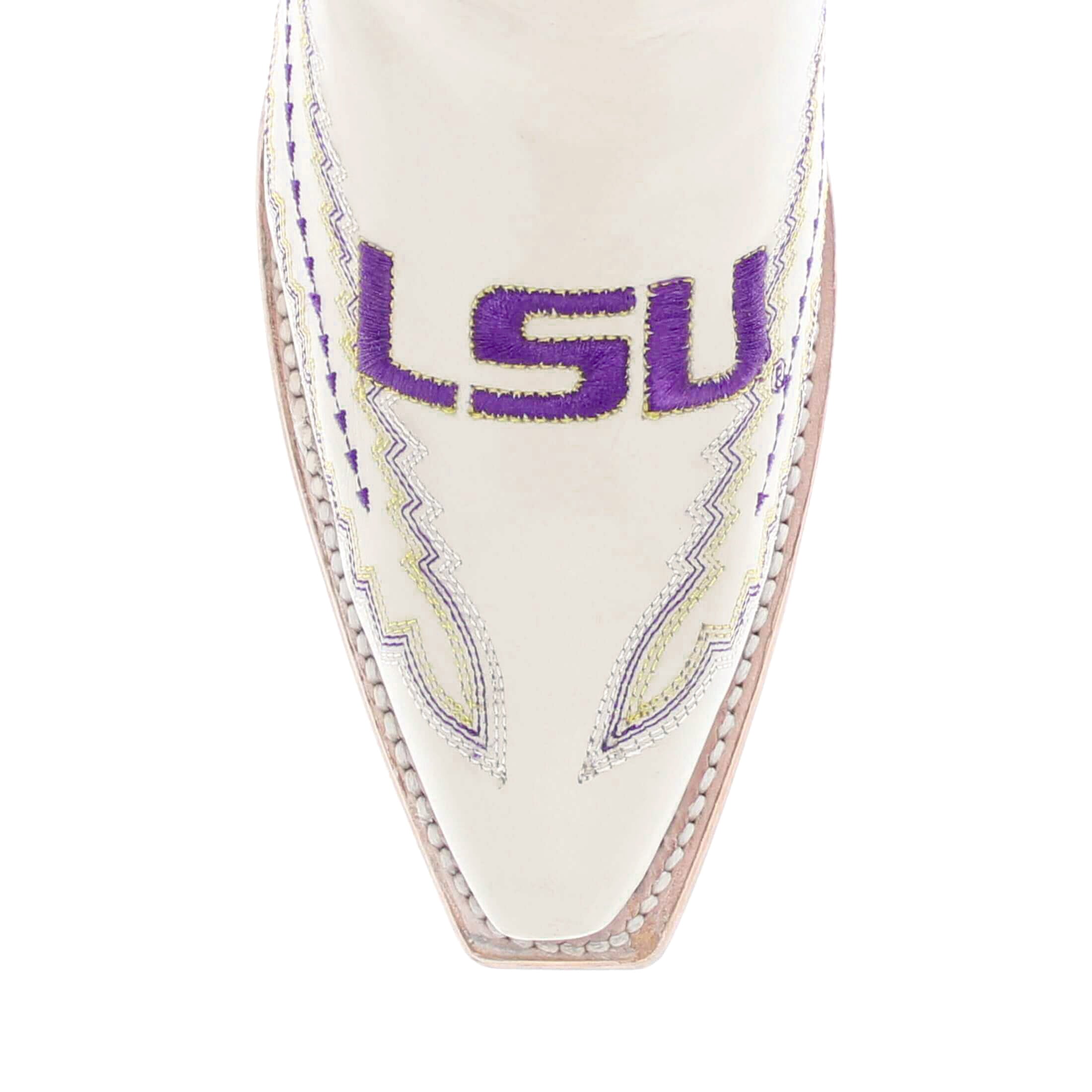 Women's Louisiana State University Bone Leather Snip Toe Cowgirl Boots by Vaccari