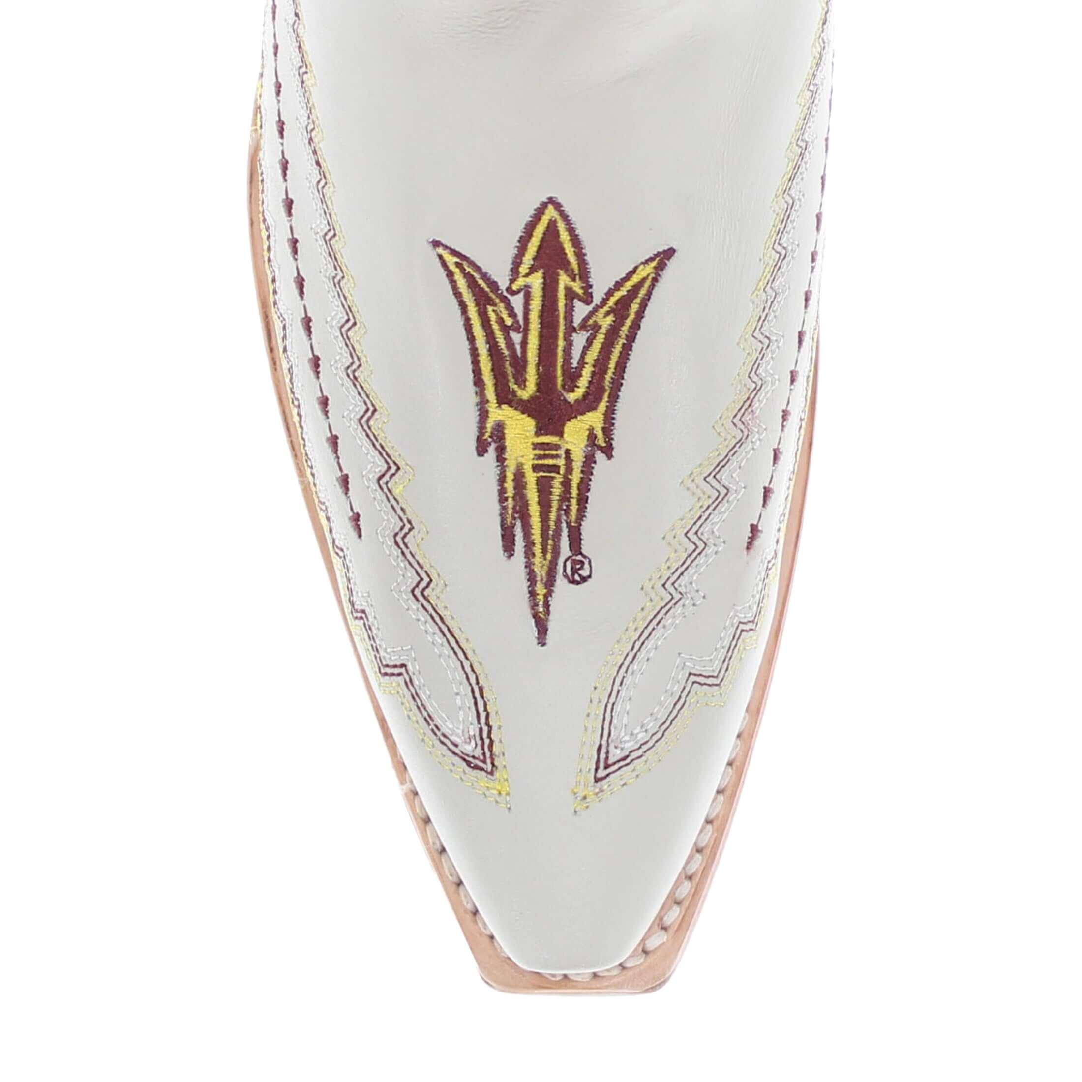 Women's Arizona State University Cowgirl Boots Bone Leather Snip Toe Boots by Vaccari