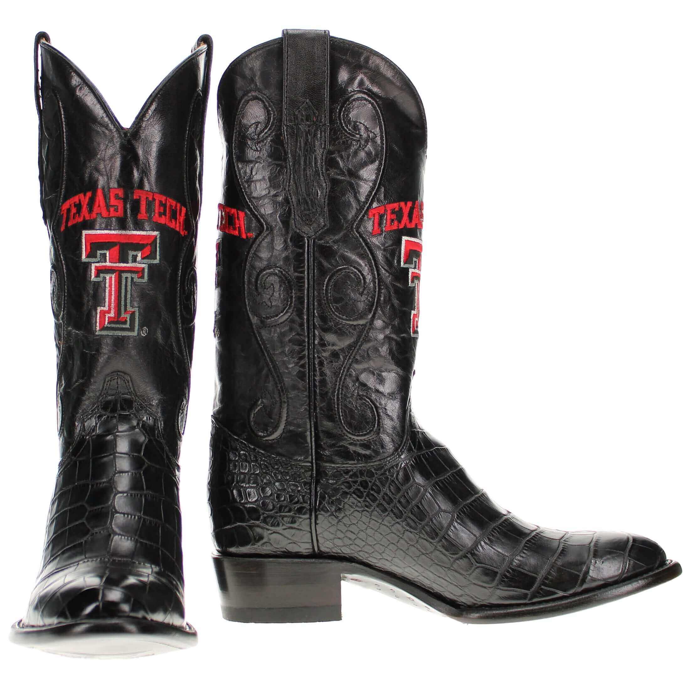 Men's Texas Tech Red Raiders Black American Alligator Belly Cowboy Boots James by Vaccari #select-a-toe_round