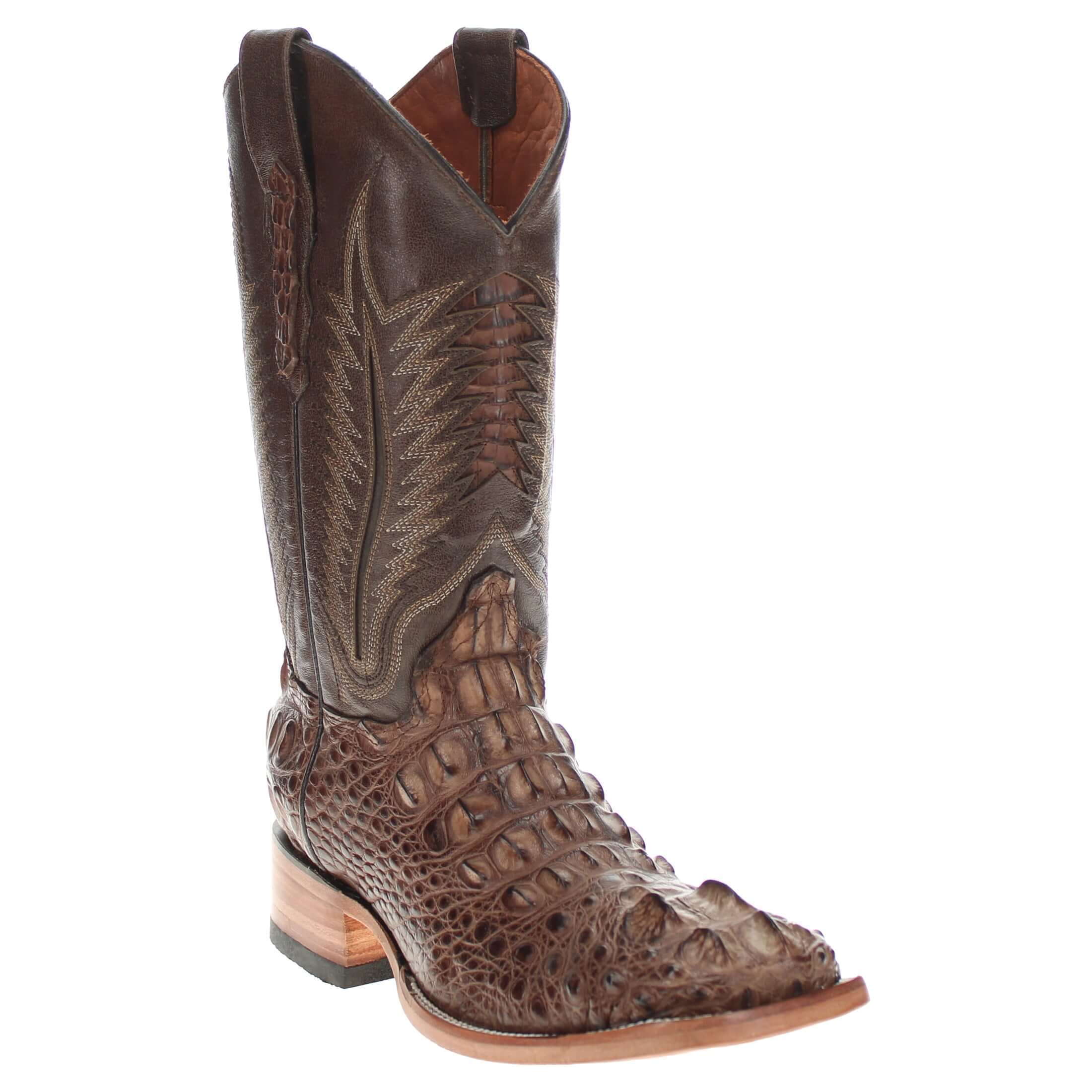 Men's Mocha American Alligator Headcut Broad Square Toe Boots Zane by Vaccari