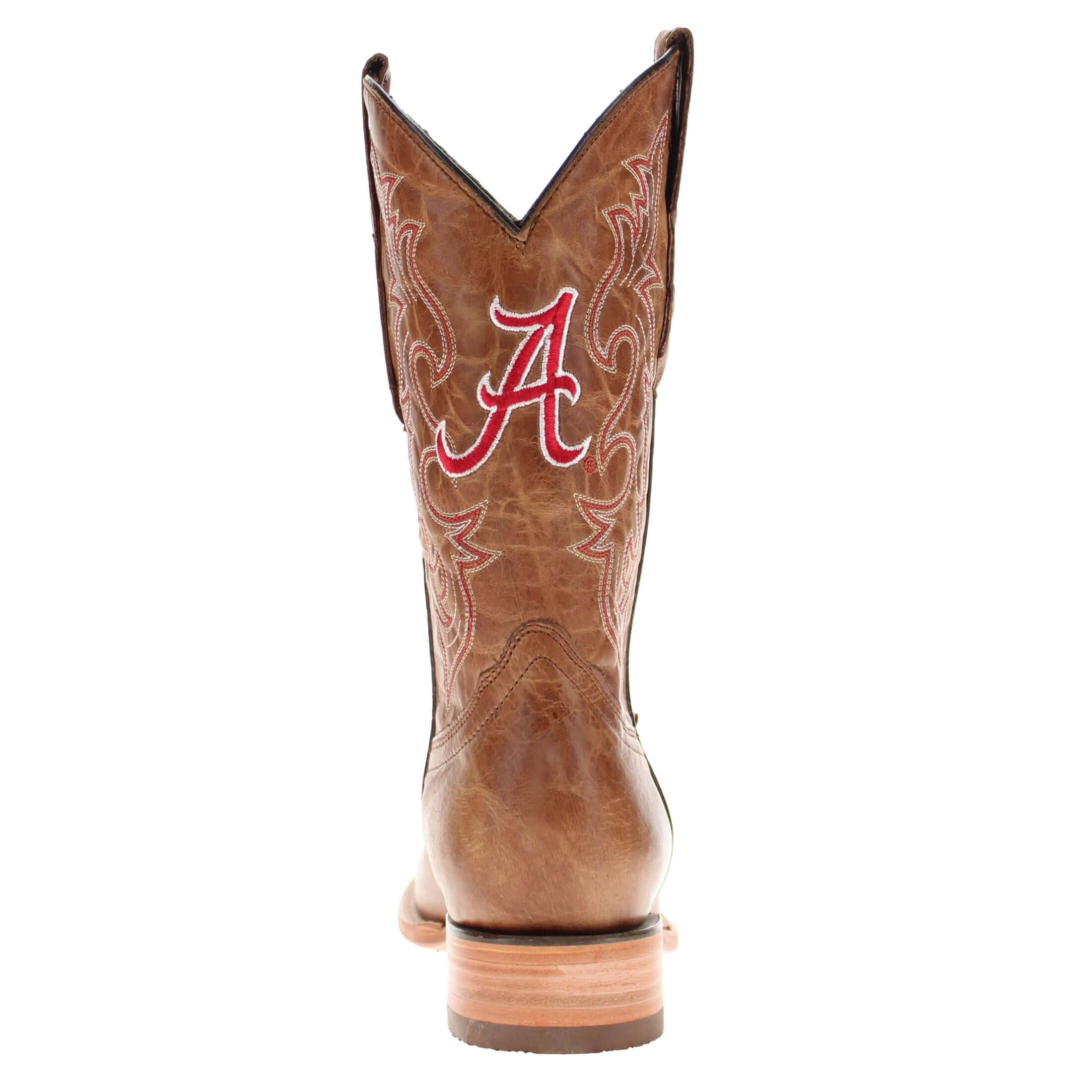 Men's University of Alabama Crimson Tide Tan Leather Square Toe Cowboy Boots by Vaccari