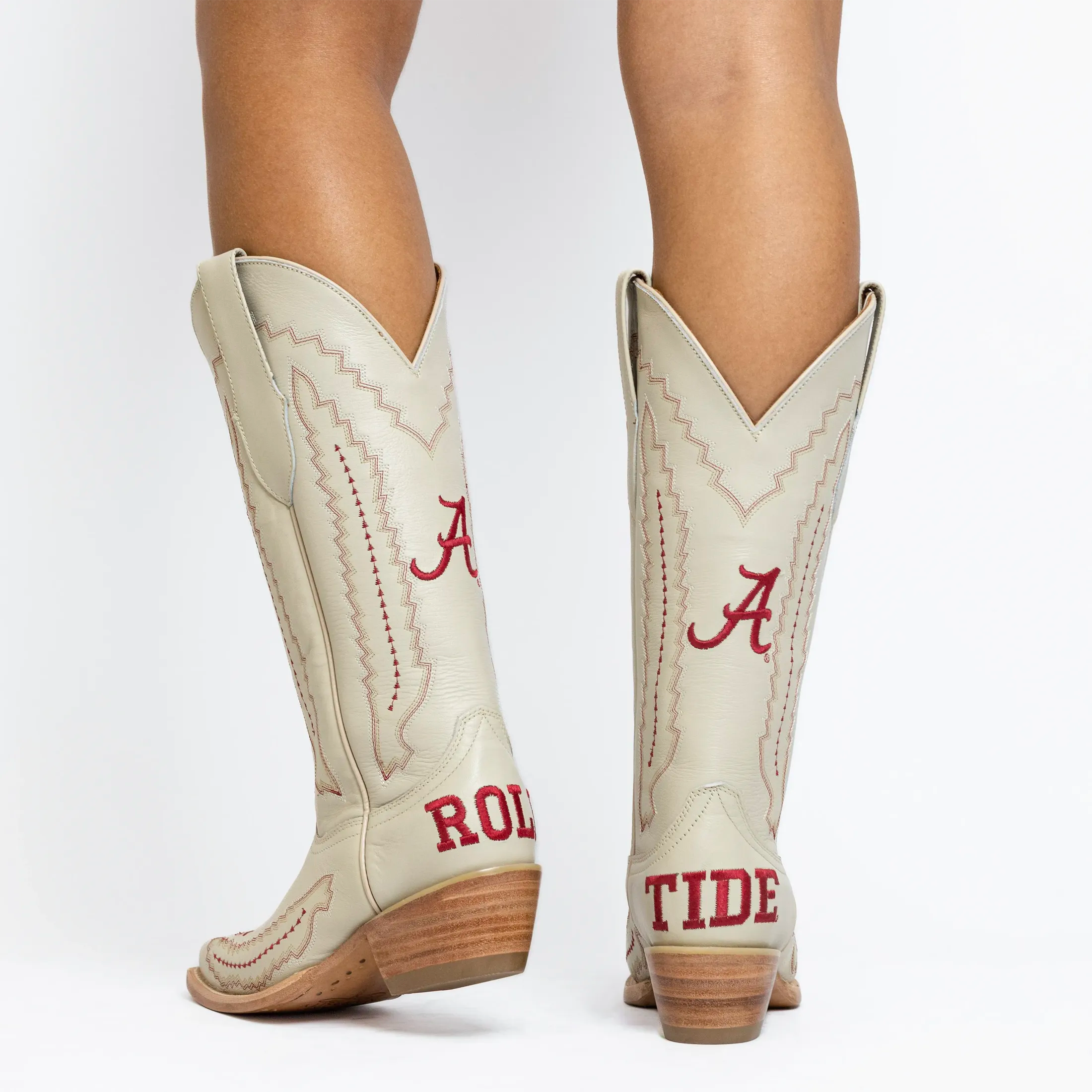 Women's University of Alabama Cowgirl Boots Bone Leather Snip Toe Boots by Vaccari