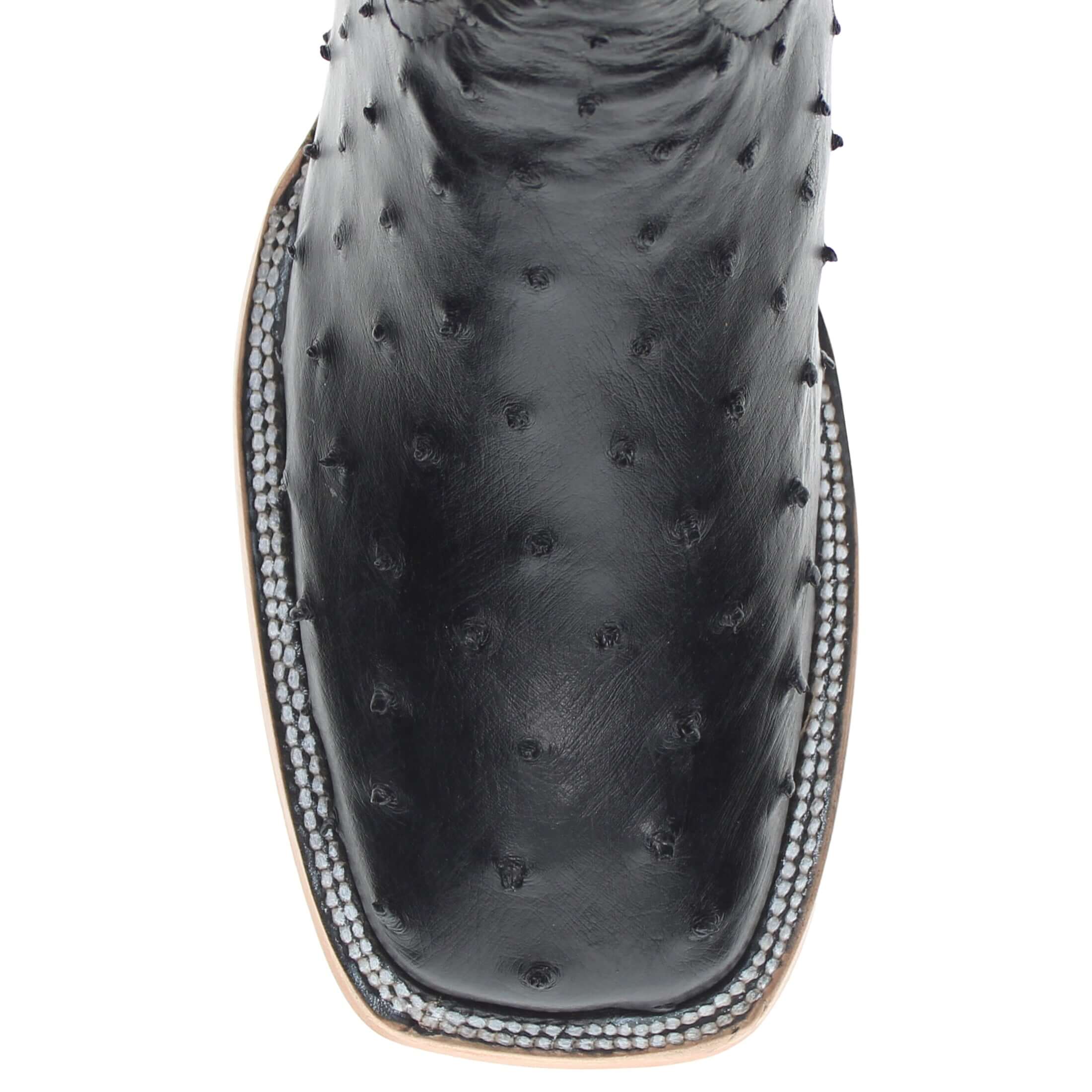 Mens Vaccari Black Full Quill Ostrich Broad Square Toe Boots