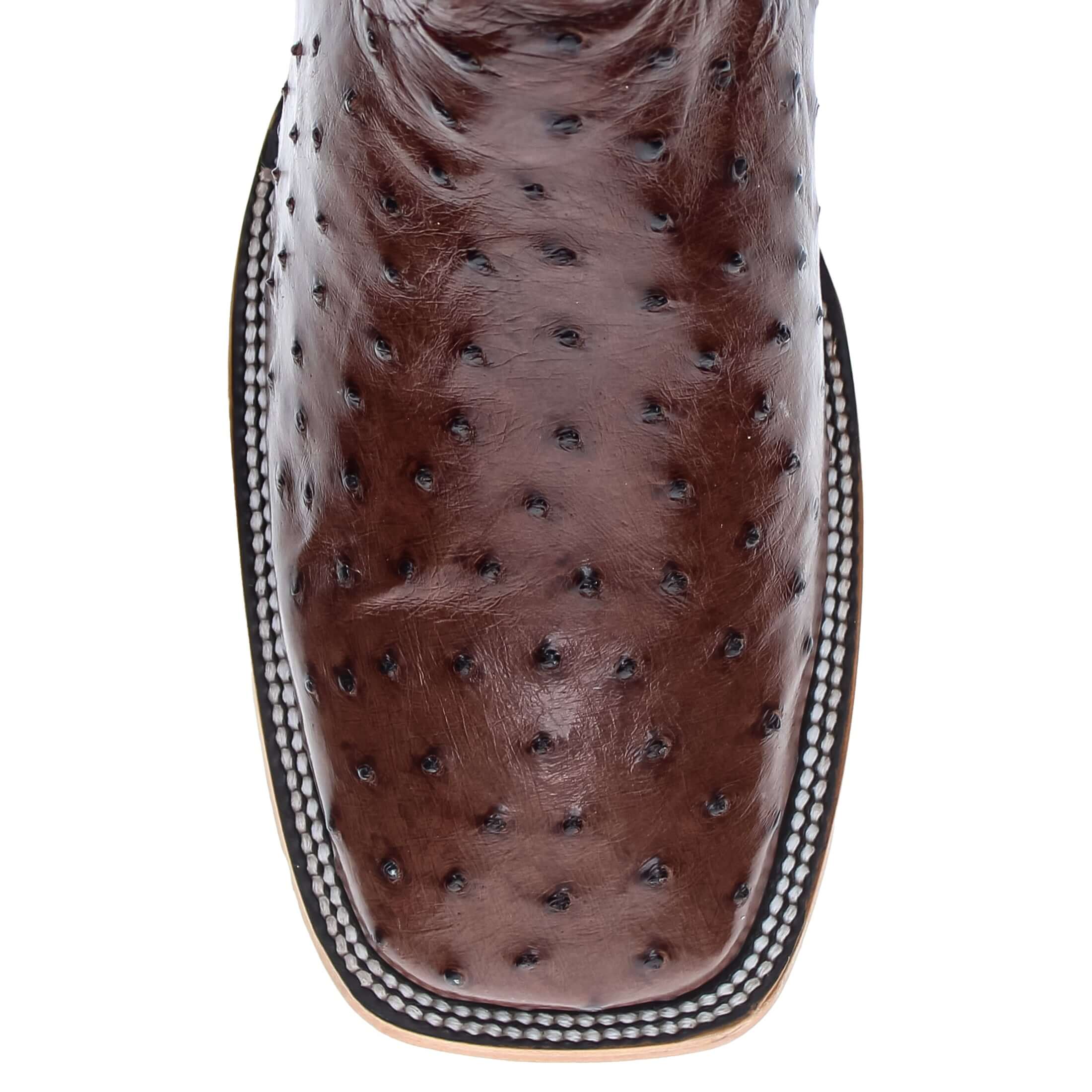 Mens Vaccari Mocha Full Quill Ostrich Broad Square Toe Boots