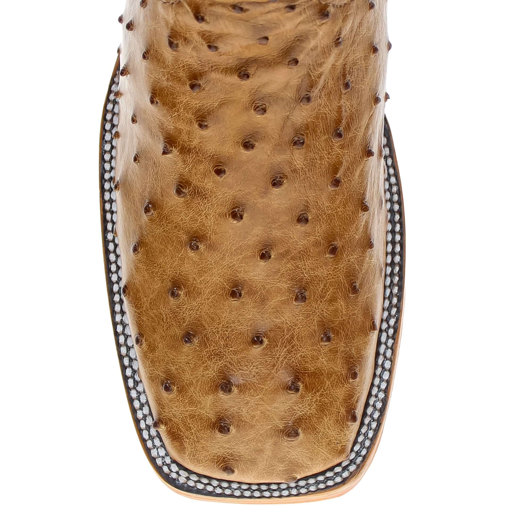 Mens Vaccari Saddle Tan Full Quill Ostrich Broad Square Toe Boots