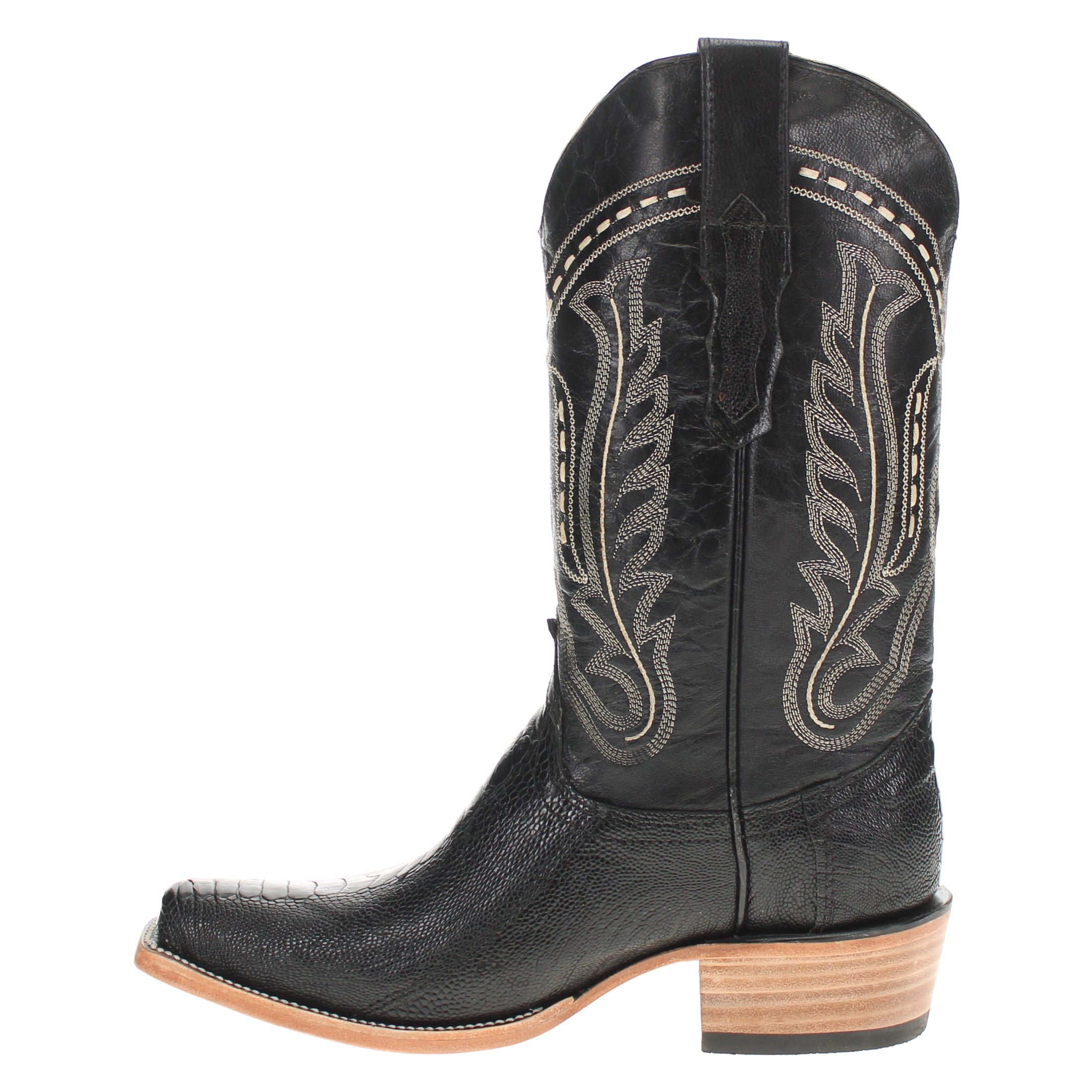 Men's Black Ostrich Leg JW Toe Cowboy Boots Leo by Vaccari