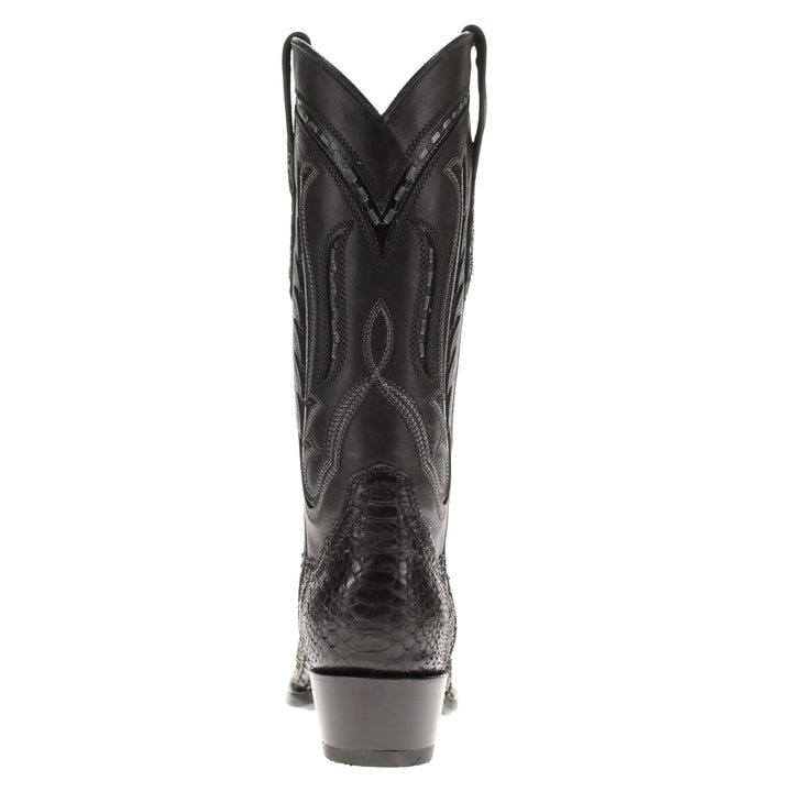 Womens Black Python Leather Sniptoe Western Snip Toe Boots by Vaccari