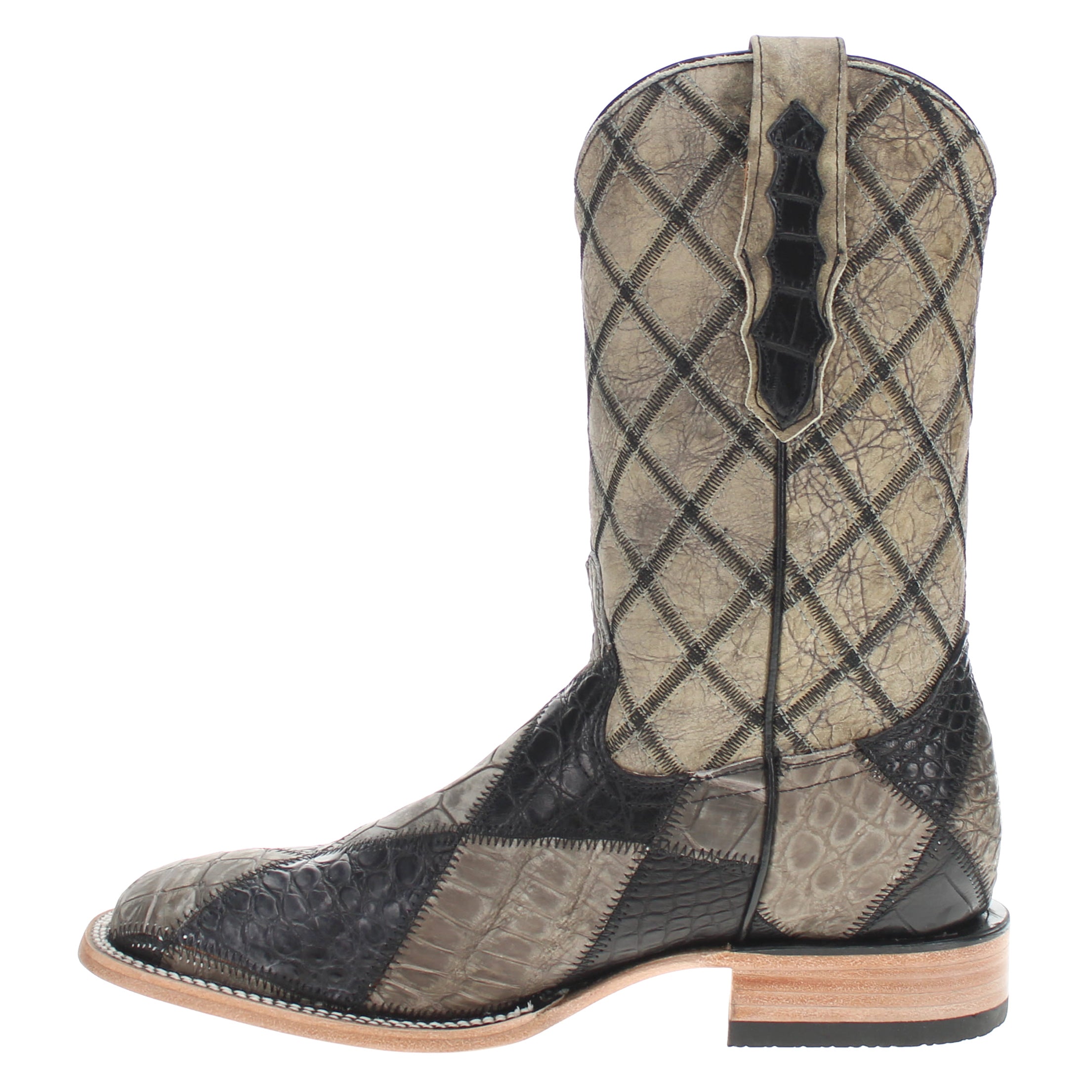 Men's Black Patchwork Alligator Belly Square Toe Cowboy Boots Brad by Vaccari