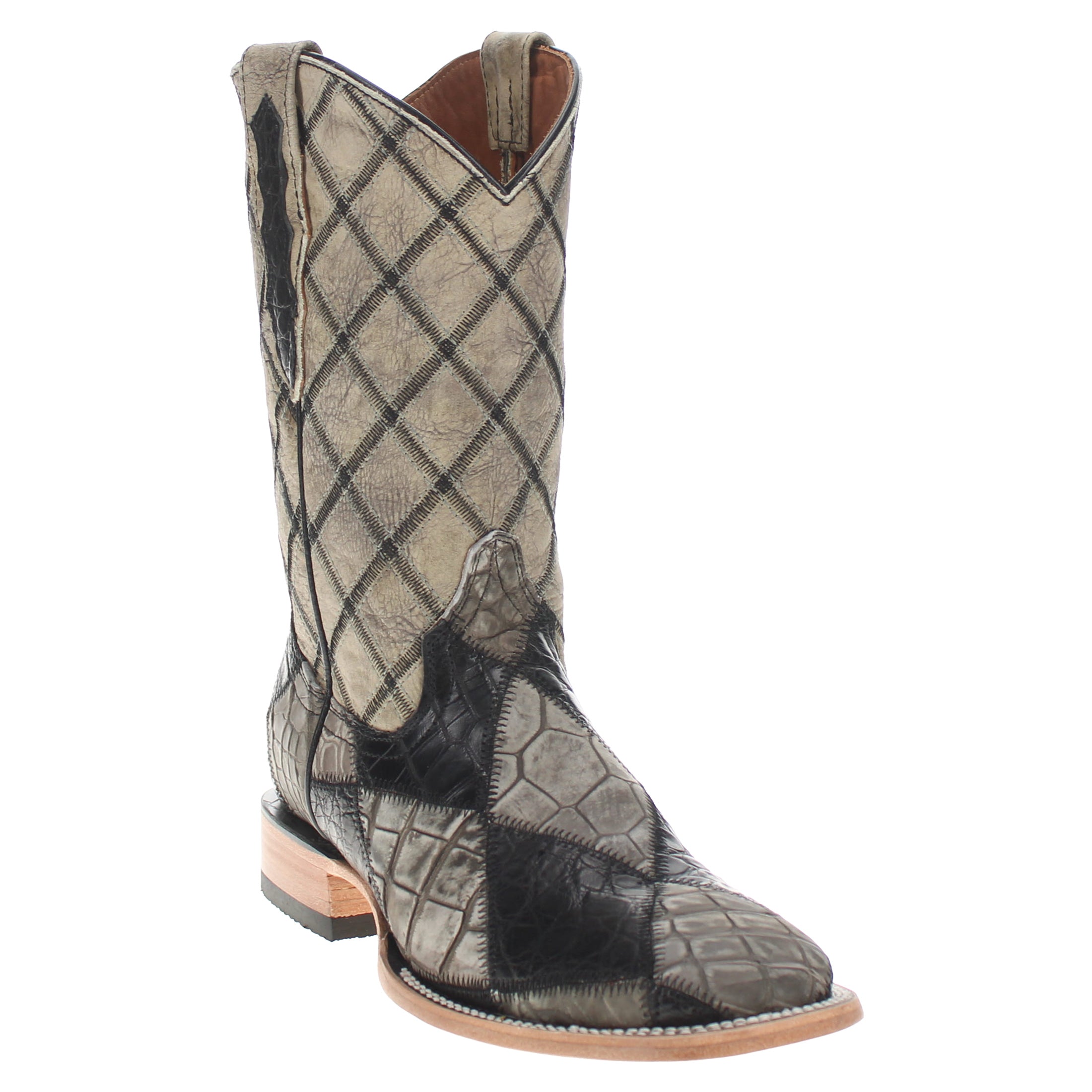 Men's Black Patchwork Alligator Belly Square Toe Cowboy Boots Brad by Vaccari