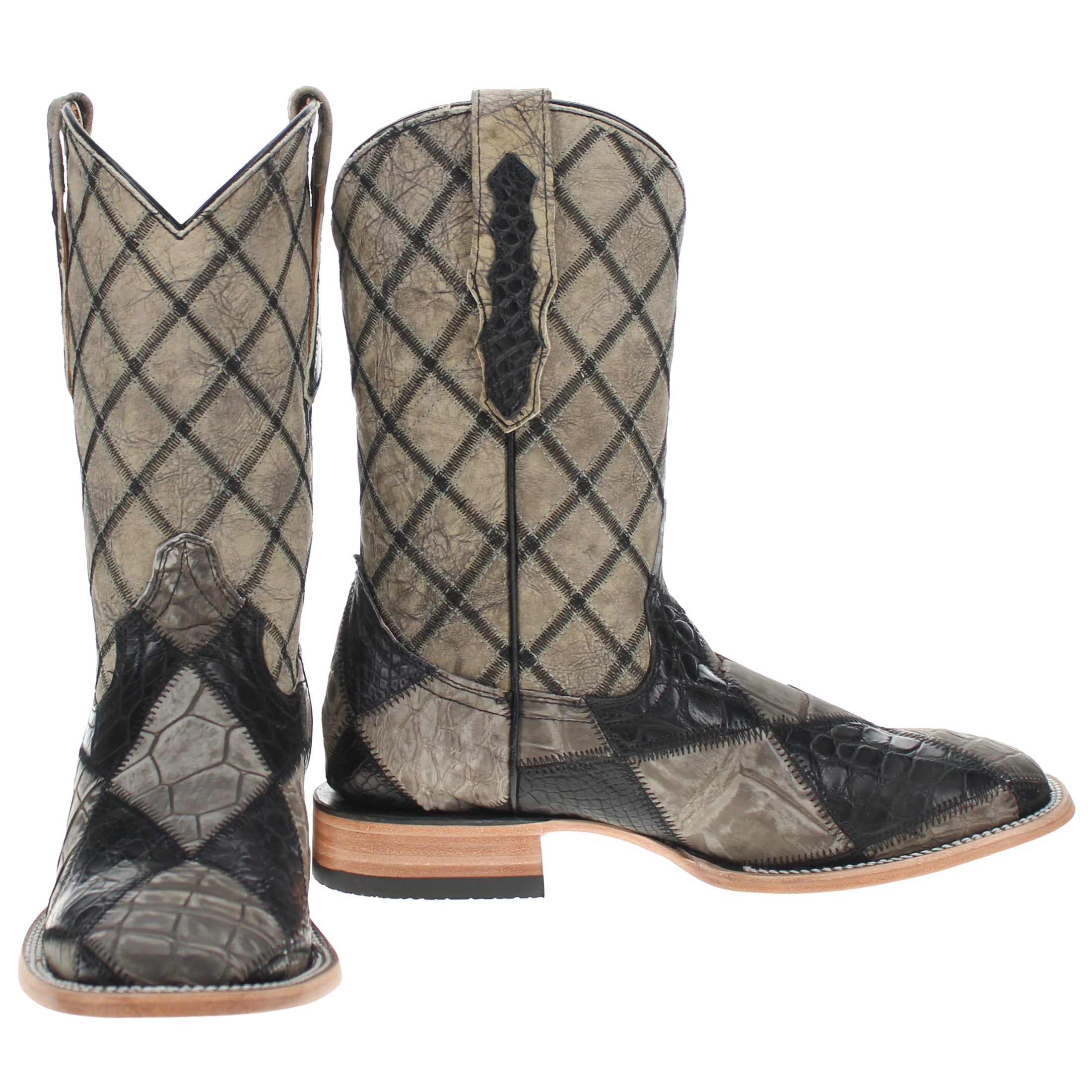 Men's Black Patchwork Alligator Belly Square Toe Cowboy Boots Brad by Vaccari