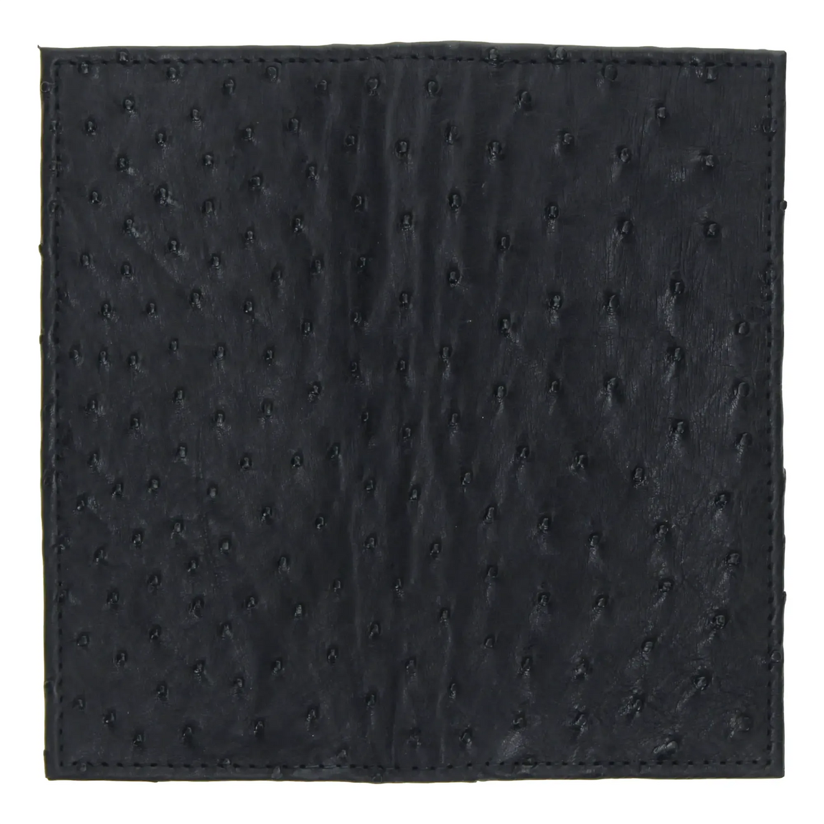 Dark ostrich-texture checkbook wallet, stitched front panel view