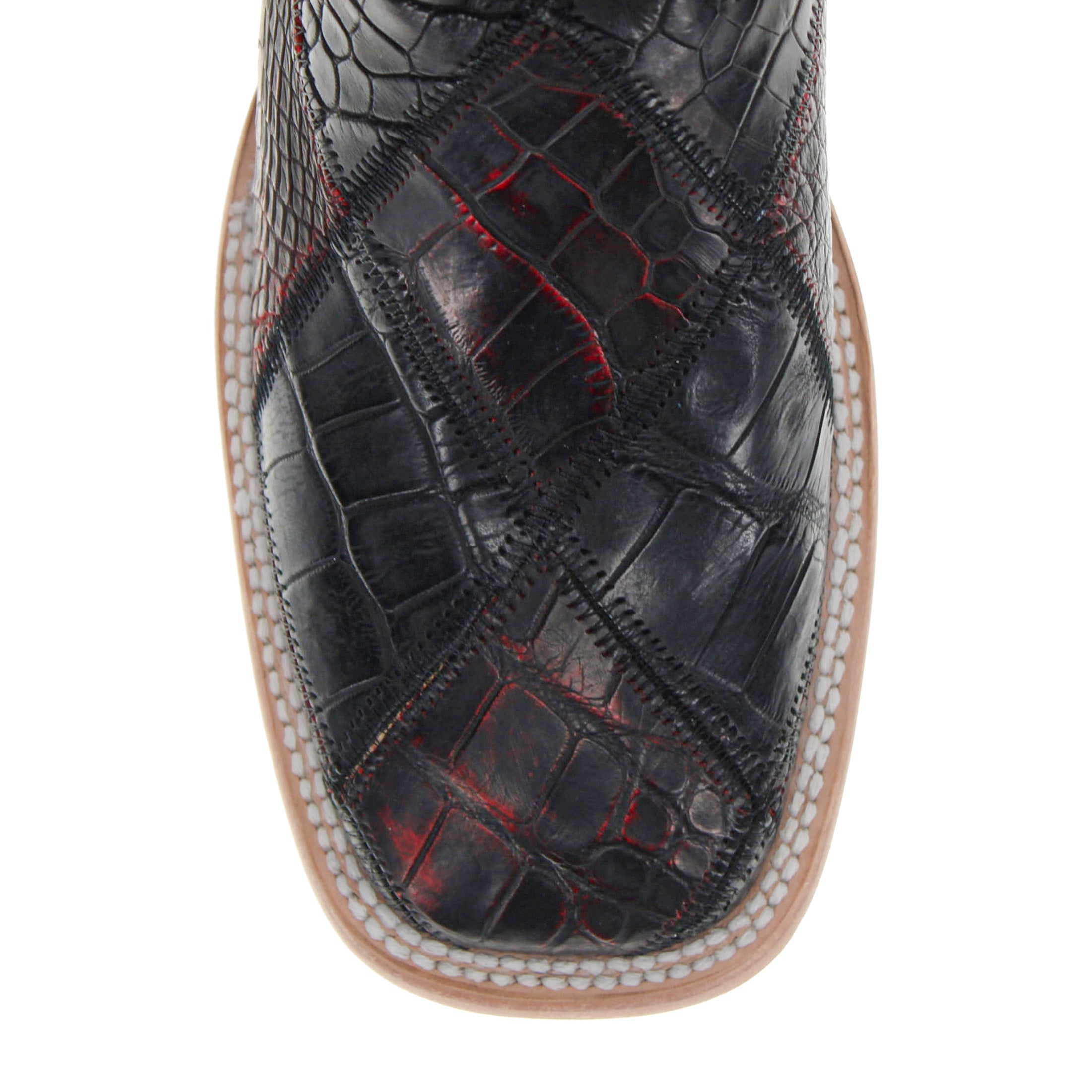 Men's Black Cherry Patchwork Alligator Belly Square Toe Cowboy Boots Boone by Vaccari