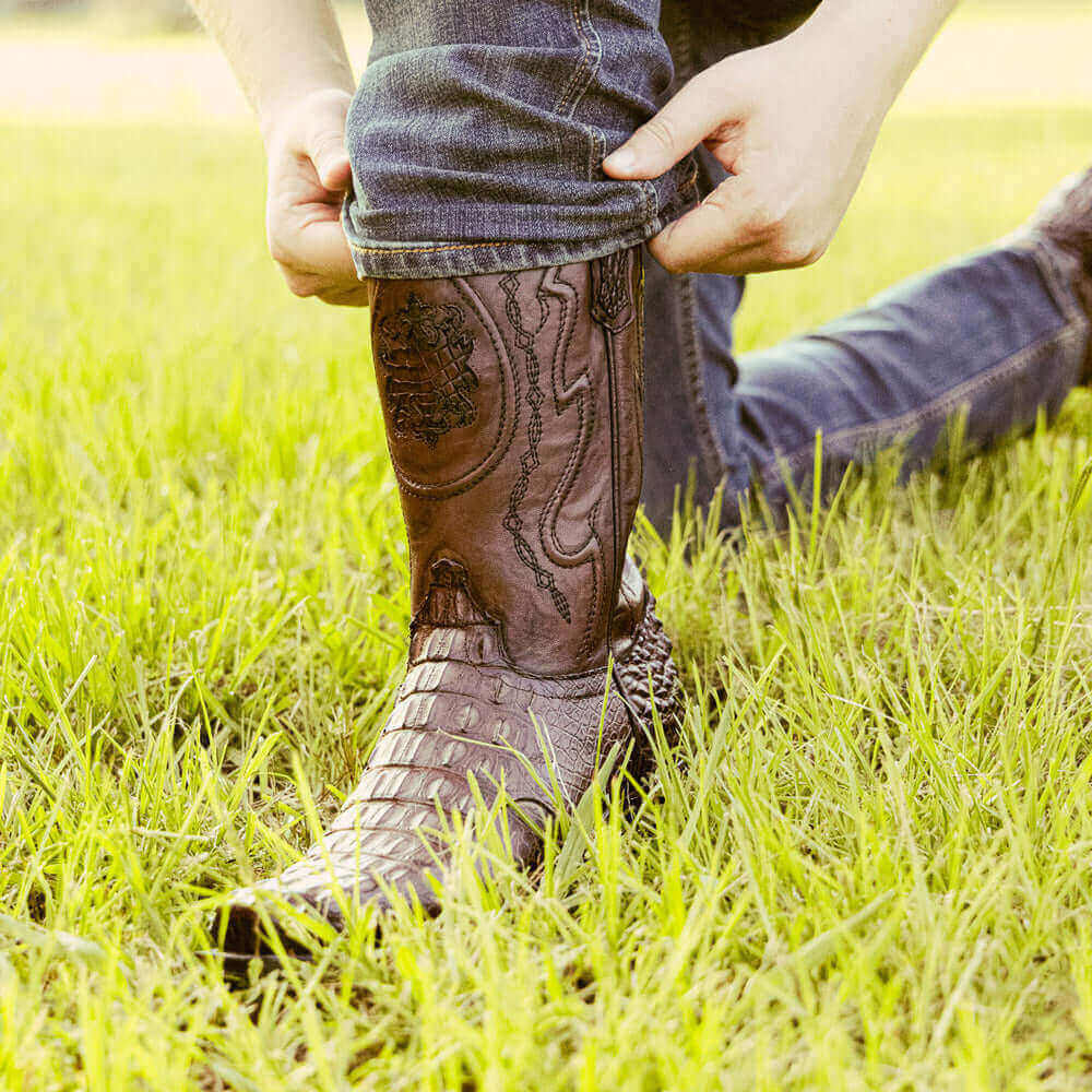 American Alligator Men's Mocha Cowboy Boots Bowie by Vaccari Core