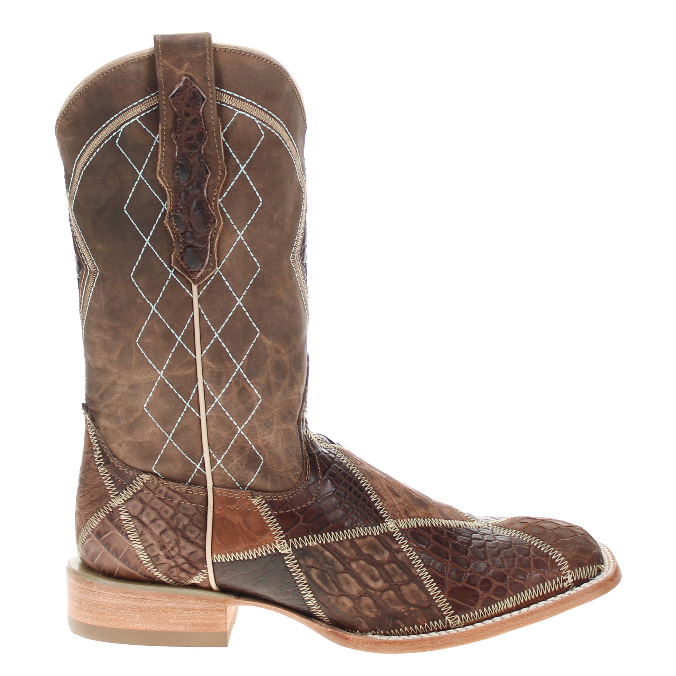 Men's Mocha Patchwork Alligator Belly Square Toe Cowboy Boots Holden by Vaccari