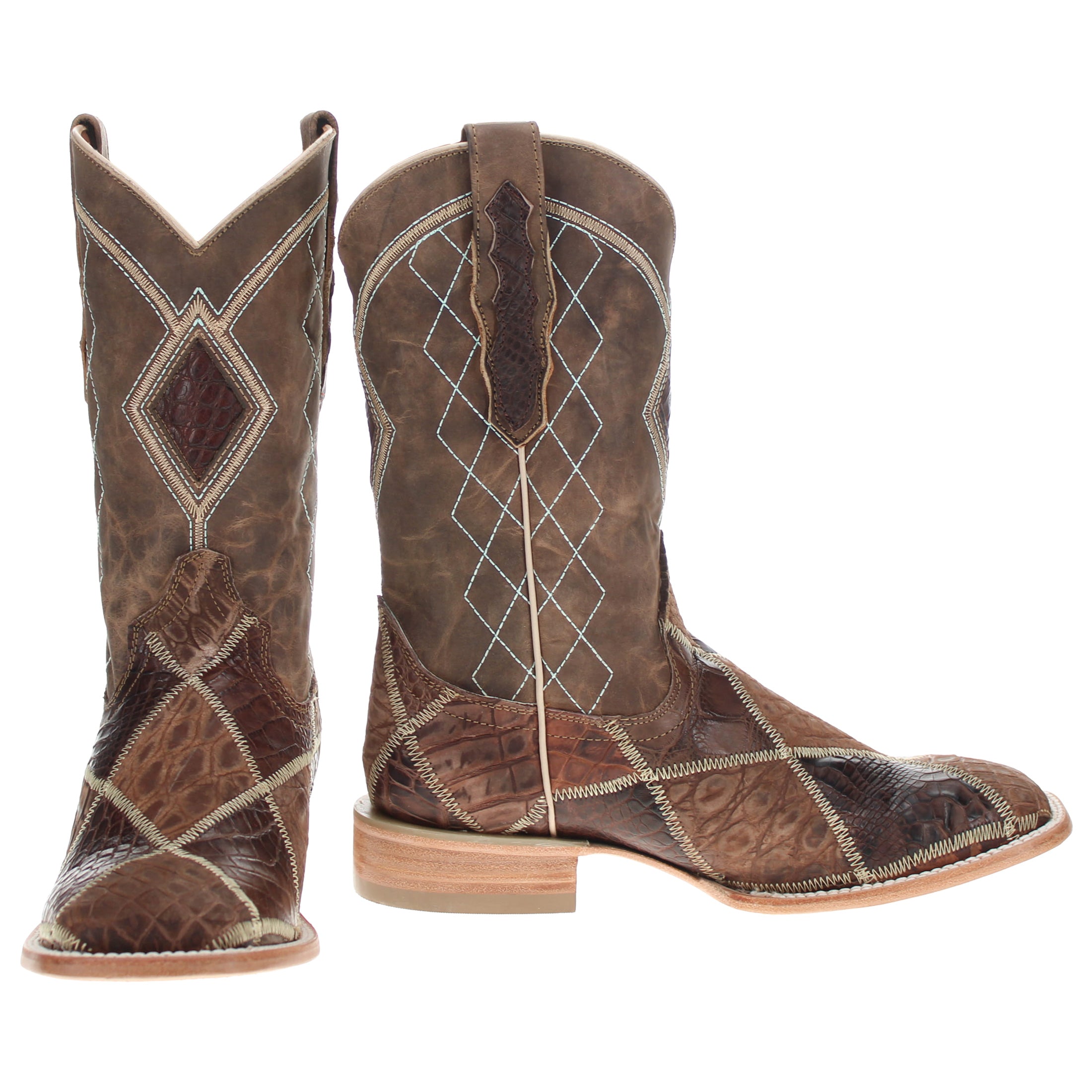 Men's Mocha Patchwork Alligator Belly Square Toe Cowboy Boots Holden by Vaccari